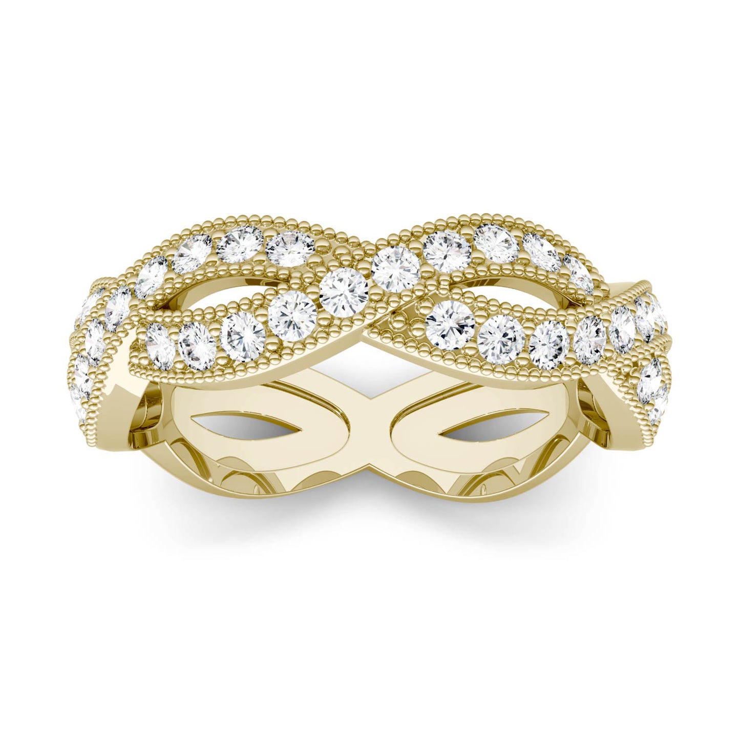 0.45 CTW DEW Round Forever One Moissanite Twist Milgrain Ring in 14K Yellow Gold