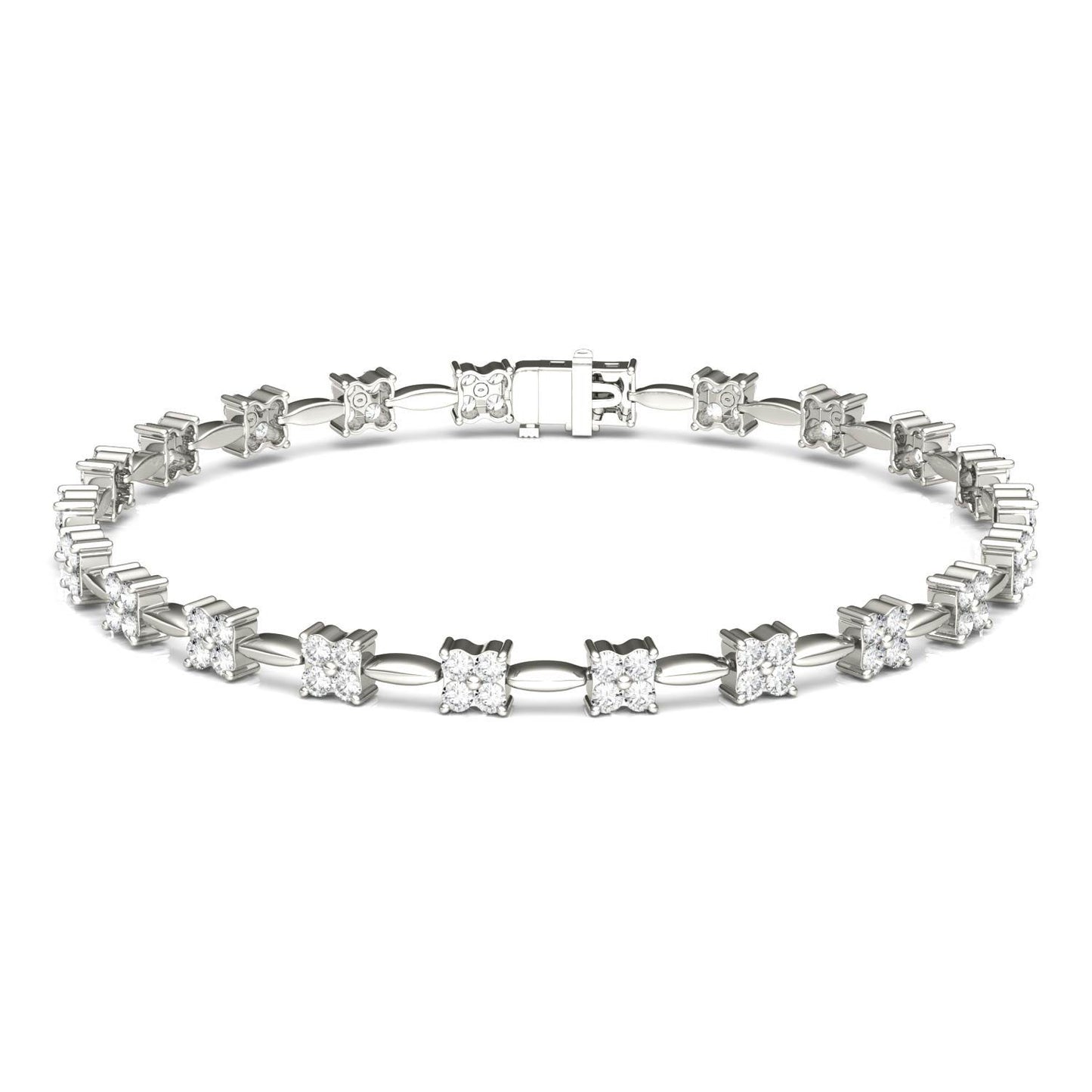 1.76 CTW DEW Round Forever One Moissanite Floral Tennis Bracelet in 14K White Gold