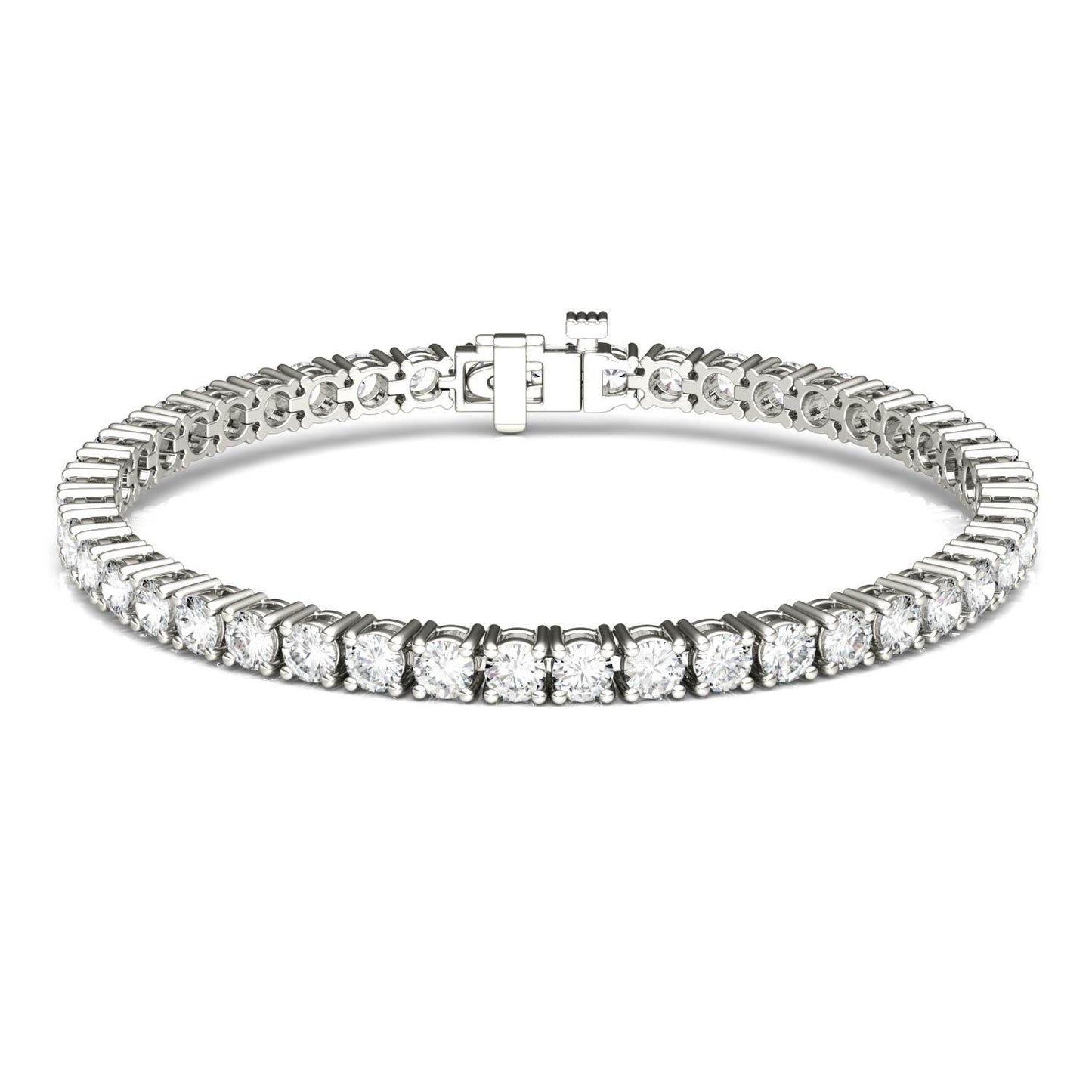 7.20 CTW DEW Round Forever One Moissanite Classic Four Prong Tennis Bracelet in 14K White Gold