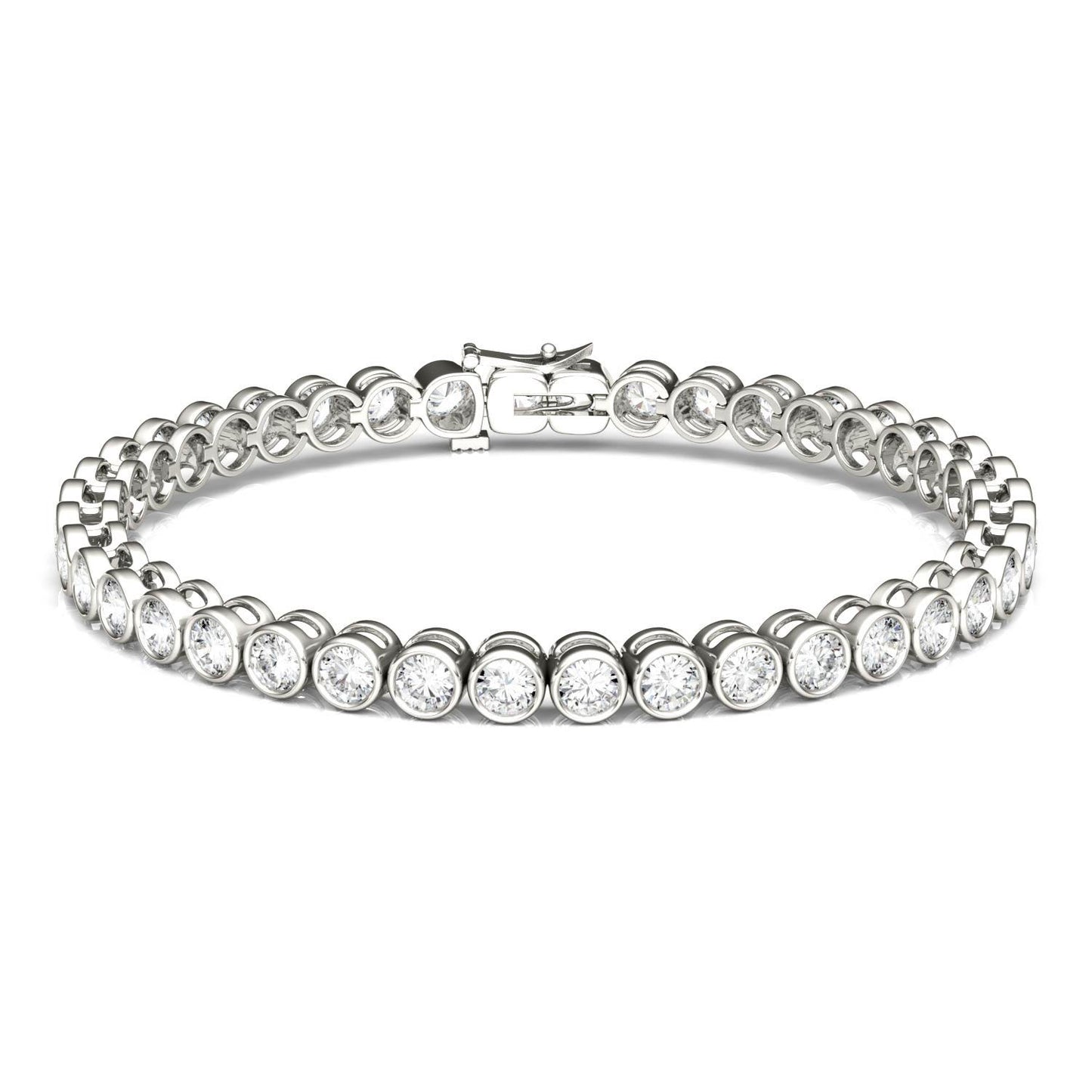 4.00 CTW DEW Round Forever One Moissanite Bezel Tennis Bracelet in 14K White Gold