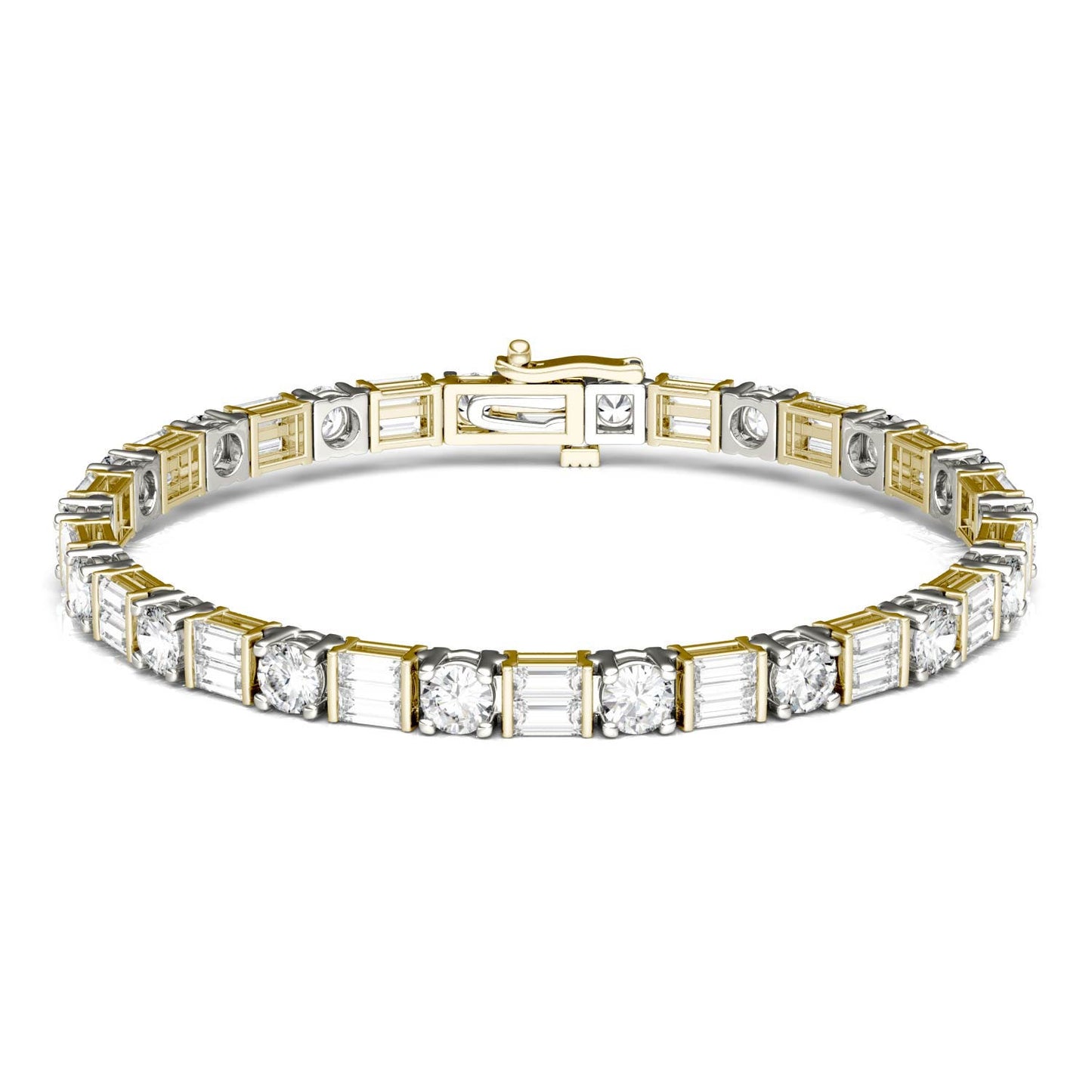 Forever One 8.32CTW Baguette & Round Near-colorless Moissanite Tennis Bracelet in 14K Two-Tone Gold - 7 INCHES