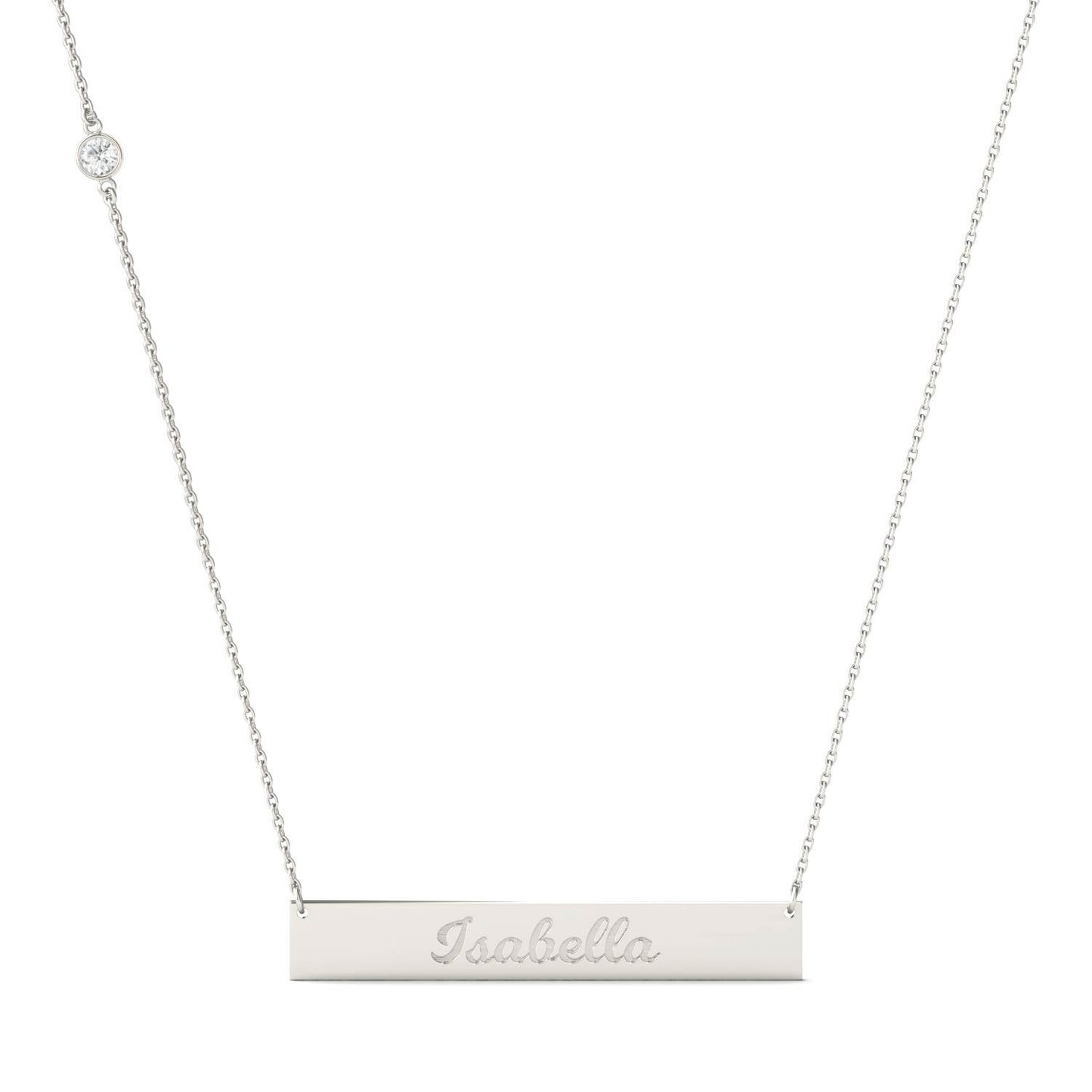 Personalized Script Name Bar Necklace in Sterling Silver with Forever One Moissanite Accent