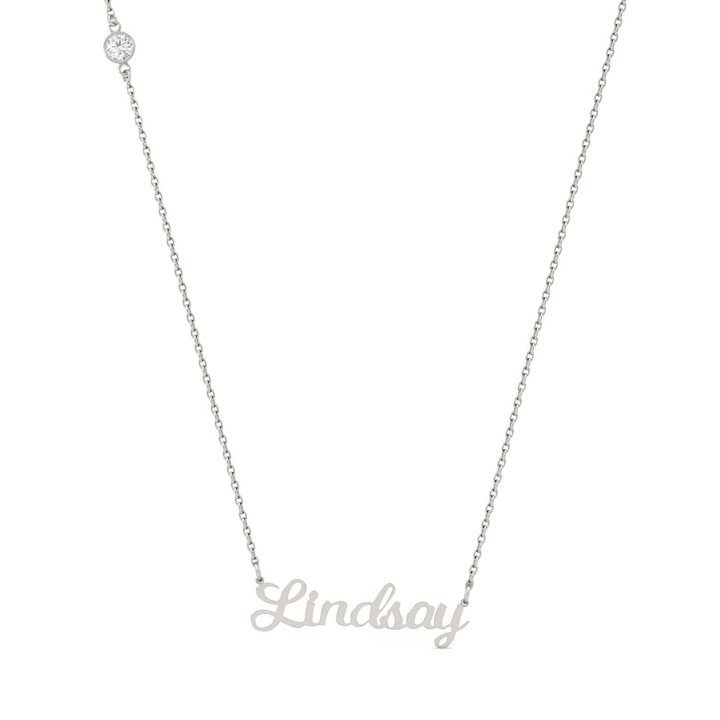 Custom Script Name Necklace in Sterling Silver with Forever One Moissanite Accent