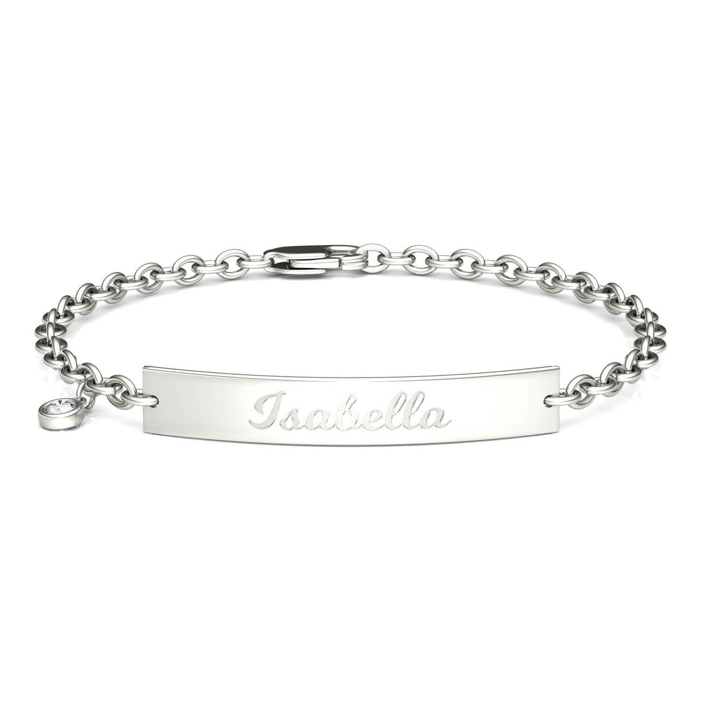 Personalized Script Bar Bracelet in Sterling Silver with Forever One Moissanite Accent
