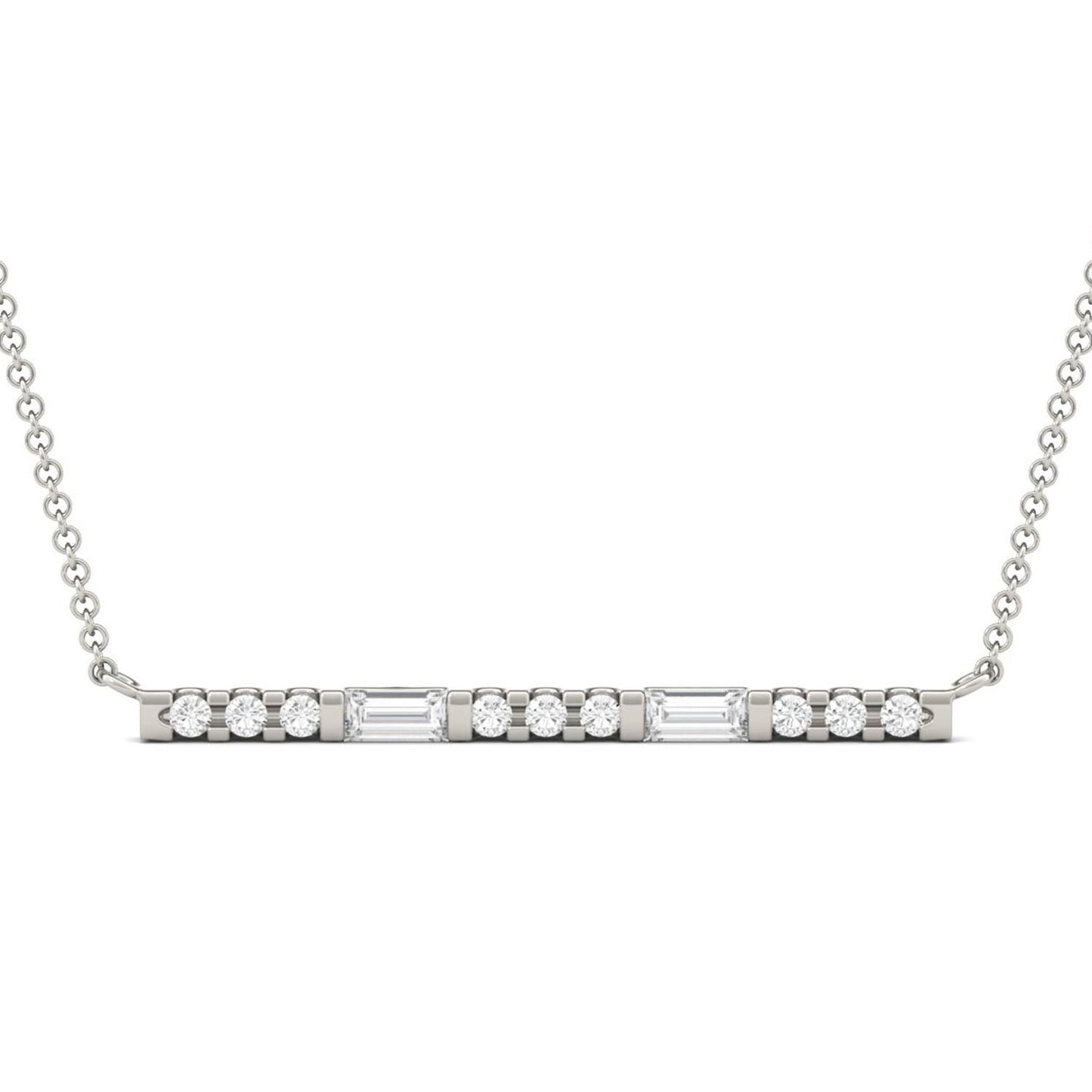0.37 CTW DEW Straight Baguette Forever One Moissanite Horizontal Fashion Necklace in 14K White Gold