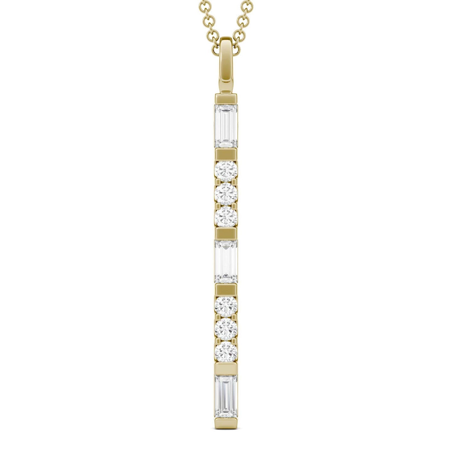 0.50 CTW DEW Straight Baguette Forever One Moissanite Linear Necklace in 14K Yellow Gold