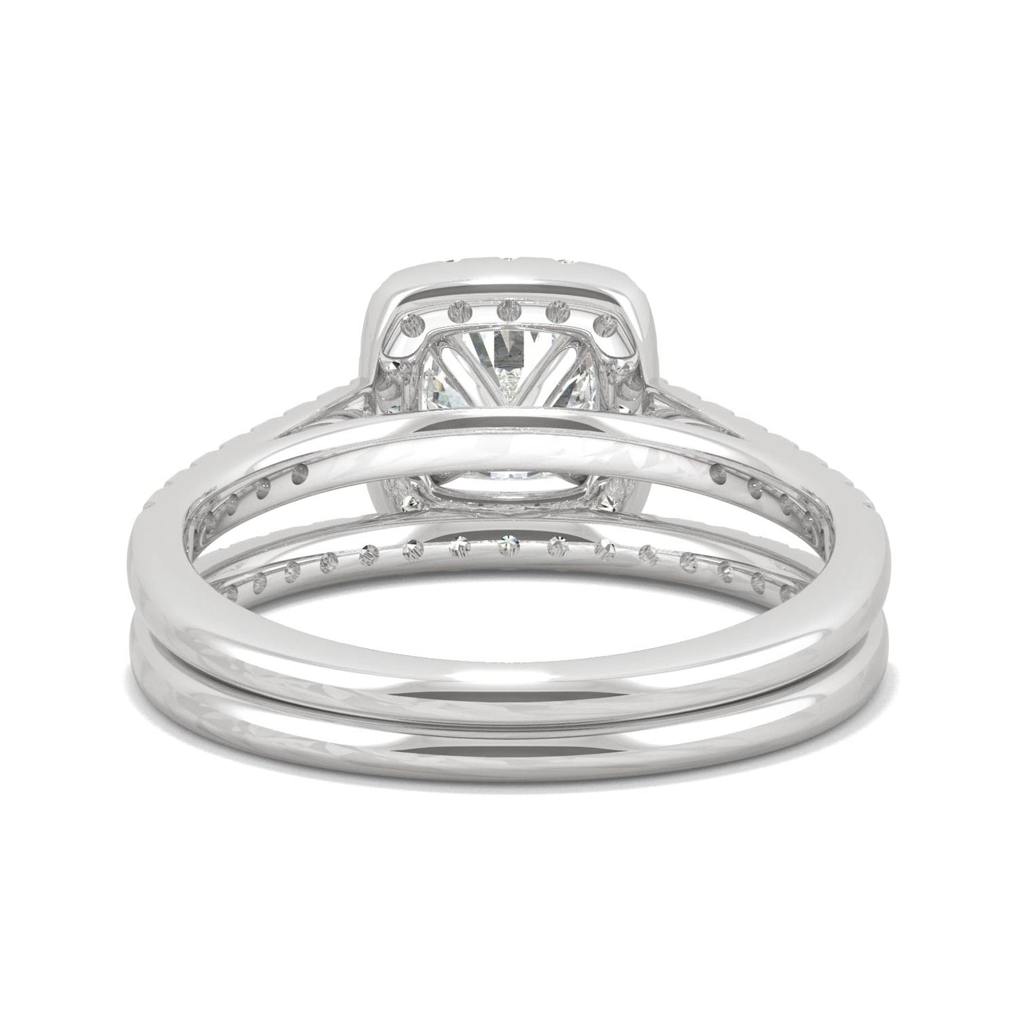 1.87 CTW DEW Cushion Forever One Moissanite Halo Bridal Set Ring in 14K White Gold