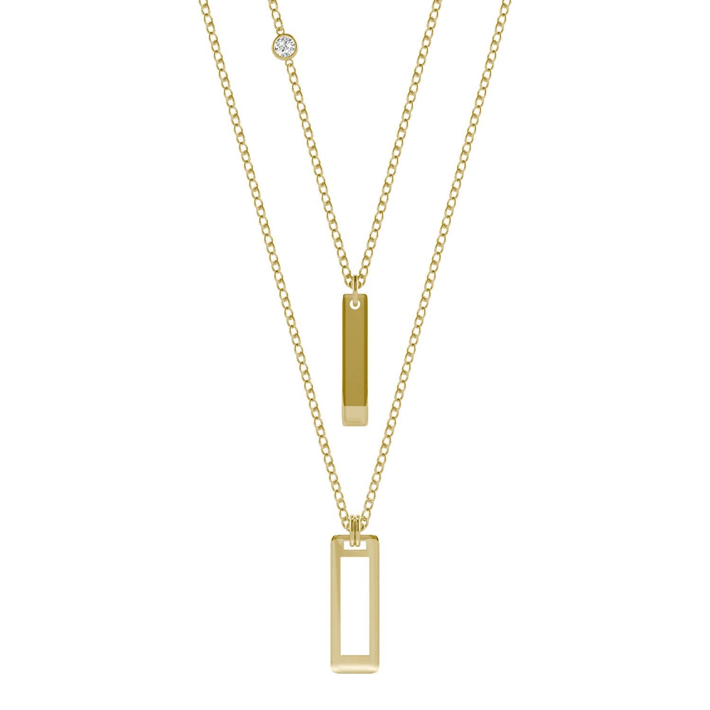 Ouro Edition Layered Rectangle Drop Necklace in 14K Yellow Gold