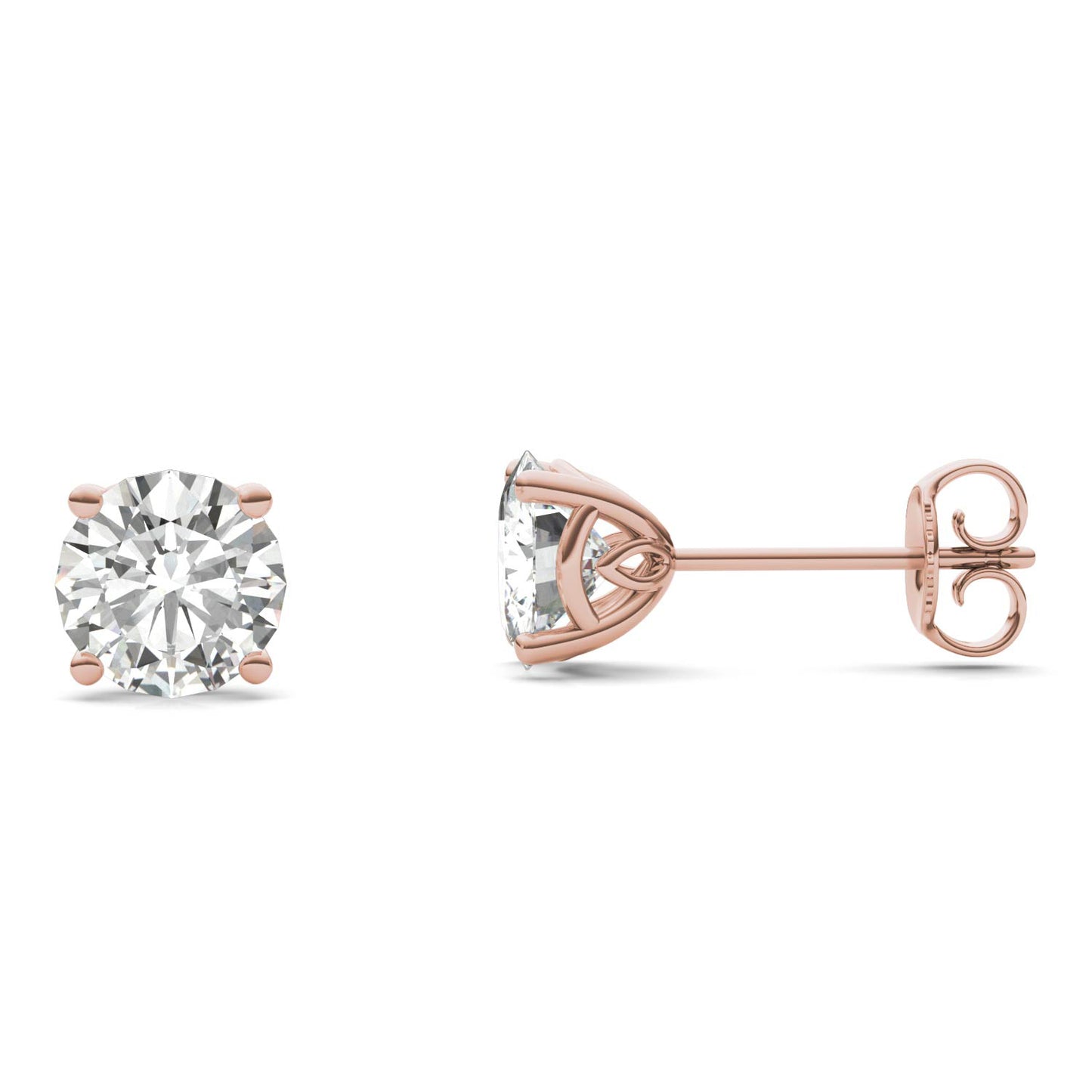2.08 CTW DEW Round Forever One Moissanite Signature Basket Stud Earrings in 14K Rose Gold