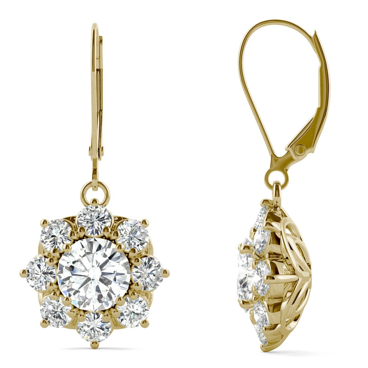 3.71 CTW DEW Round Forever One Moissanite Signature Cluster Halo Earrings in 14K Yellow Gold