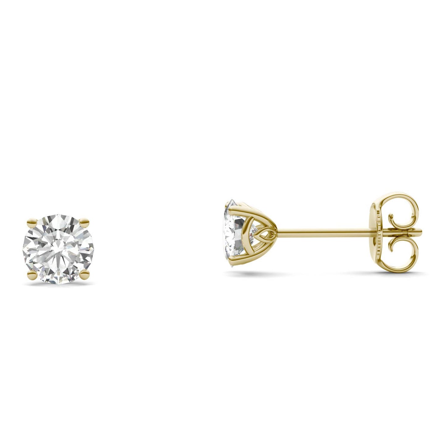 1.02 CTW DEW Round Forever One Moissanite Signature Basket Stud Earrings in 14K Yellow Gold
