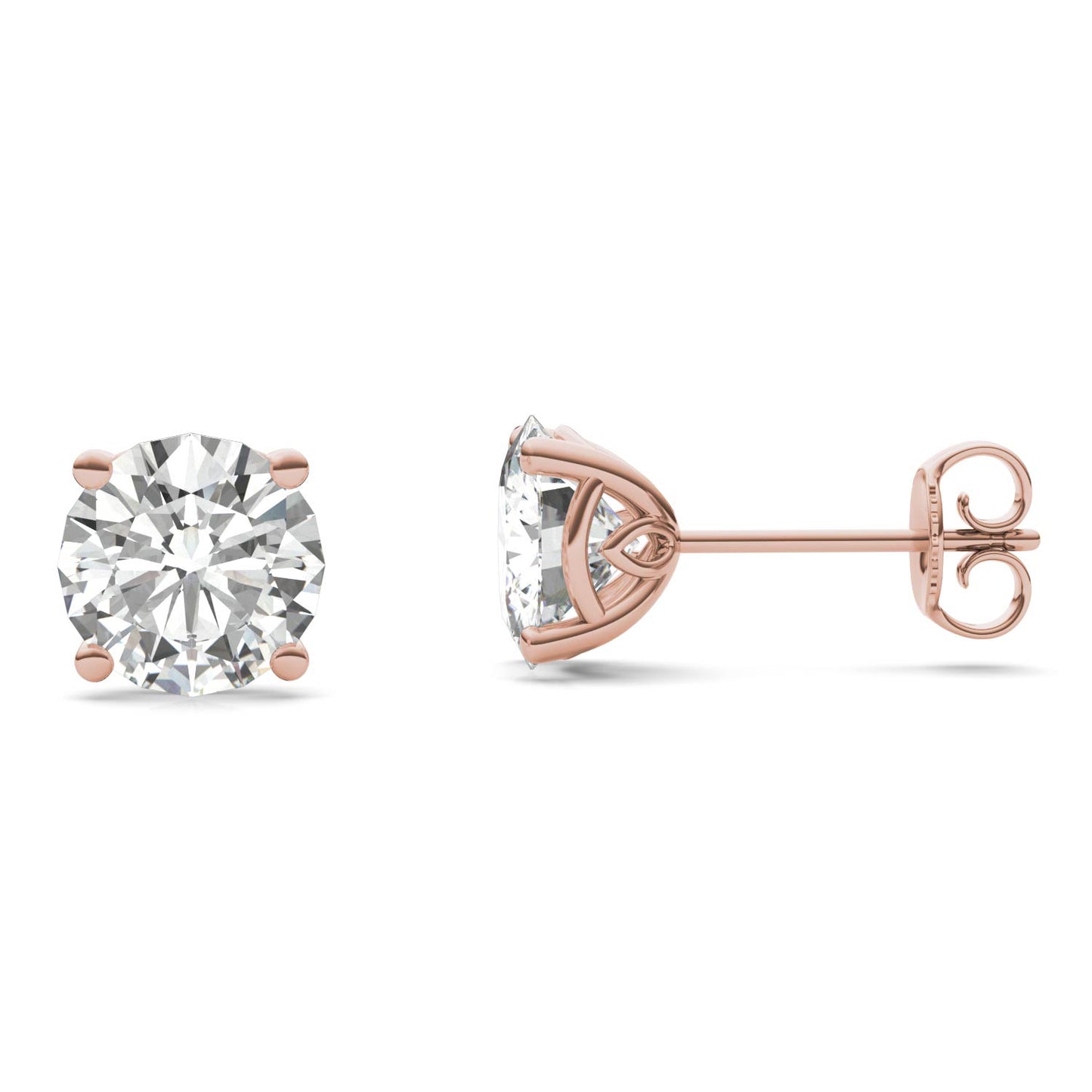 3.20 CTW DEW Round Forever One Moissanite Signature Basket Stud Earrings in 14K Rose Gold