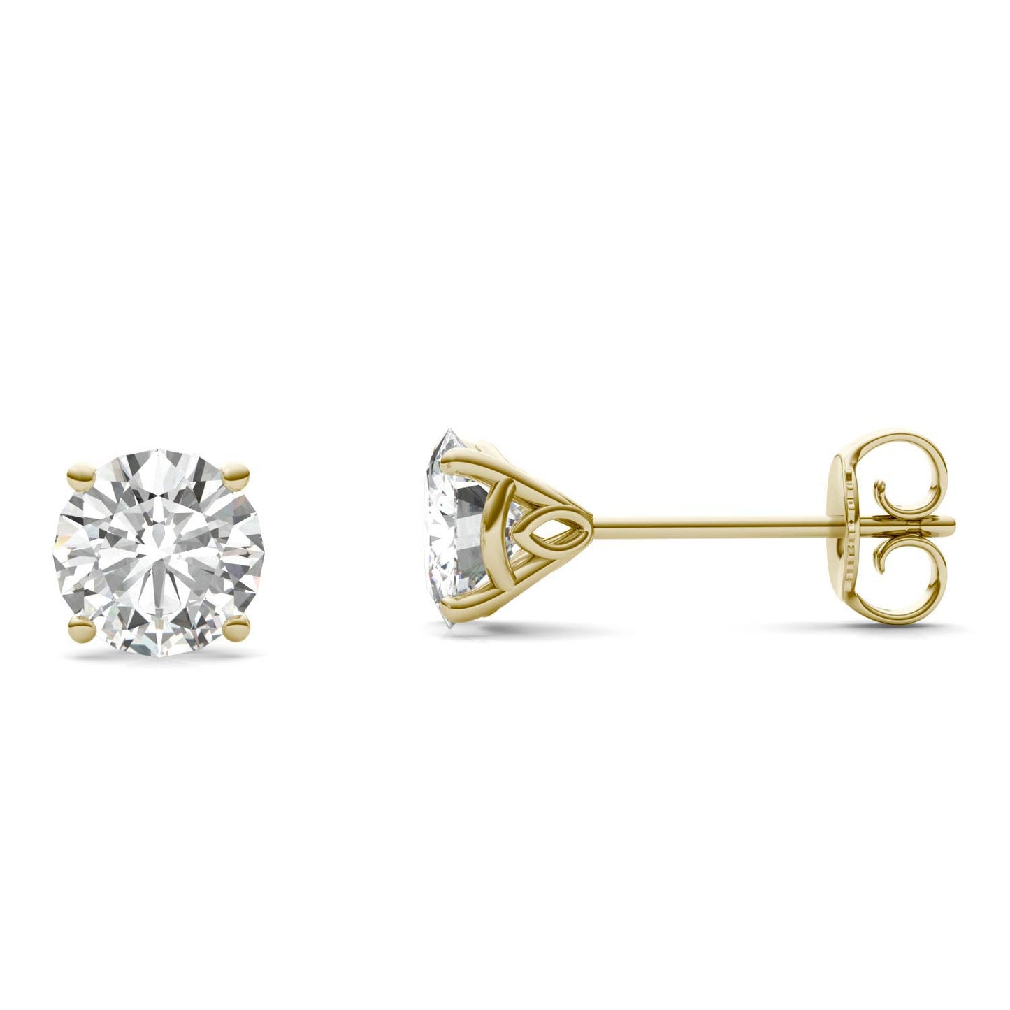 1.61 CTW DEW Round Forever One Moissanite Signature Martini Stud Earrings in 14K Yellow Gold
