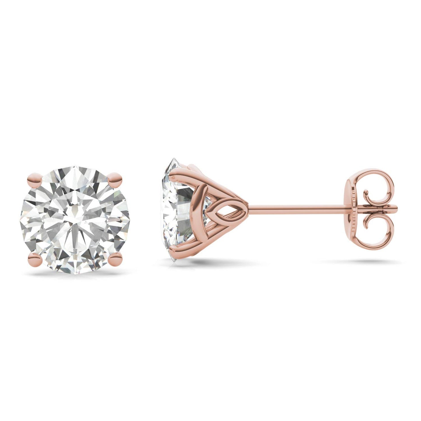 3.20 CTW DEW Round Forever One Moissanite Signature Martini Stud Earrings in 14K Rose Gold