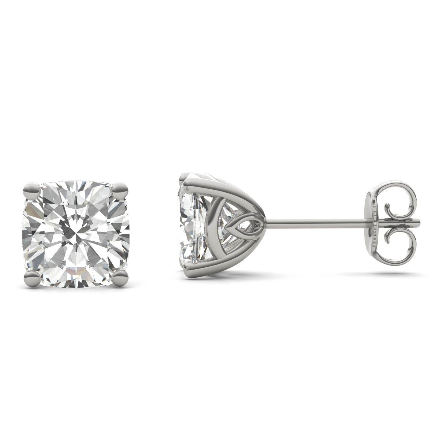 3.16 CTW DEW Cushion Forever One Moissanite Signature Basket Moissanite Stud Earrings in 14K White Gold