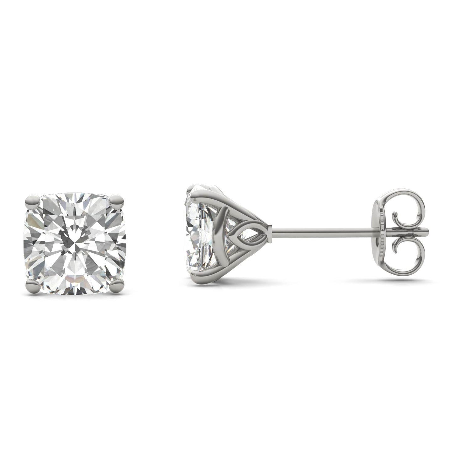 2.57 CTW DEW Cushion Forever One Moissanite Signature Martini Moissanite Stud Earrings in 14K White Gold