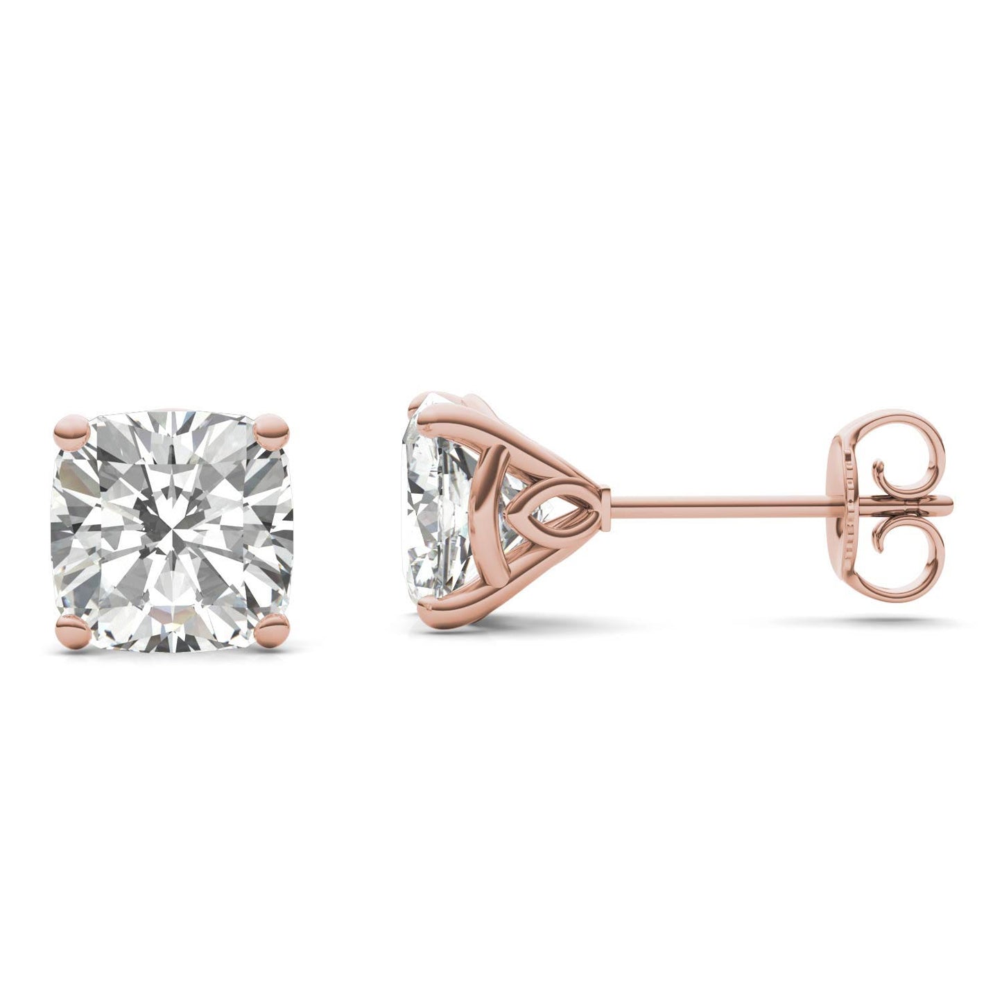 3.16 CTW DEW Cushion Forever One Moissanite Signature Martini Moissanite Stud Earrings in 14K Rose Gold
