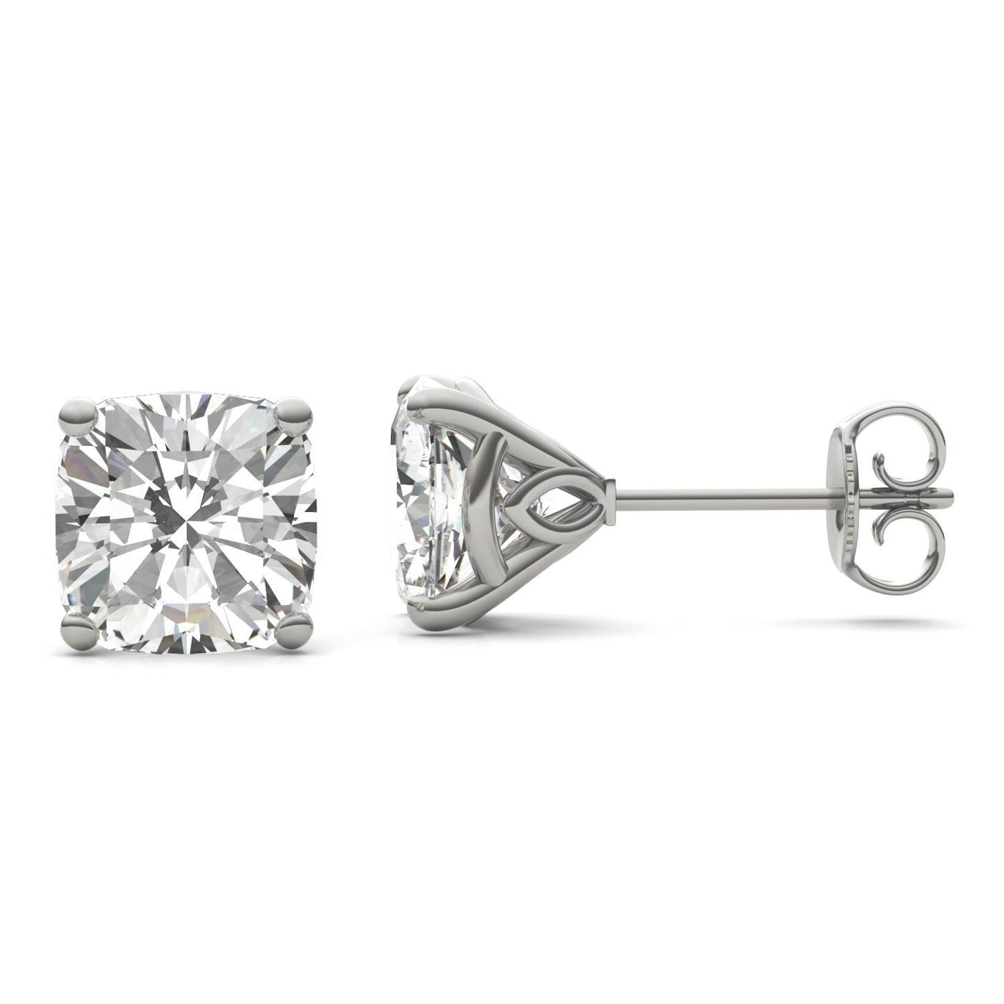 3.82 CTW DEW Cushion Forever One Moissanite Signature Martini Moissanite Stud Earrings in 14K White Gold