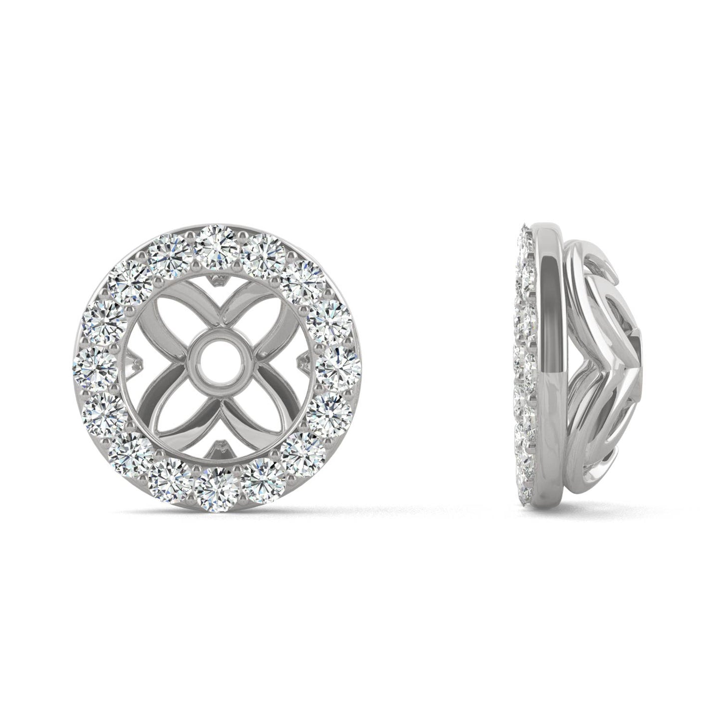 0.32 CTW DEW Round Forever One Moissanite Signature Floret Earring Jackets Earrings in 14K White Gold