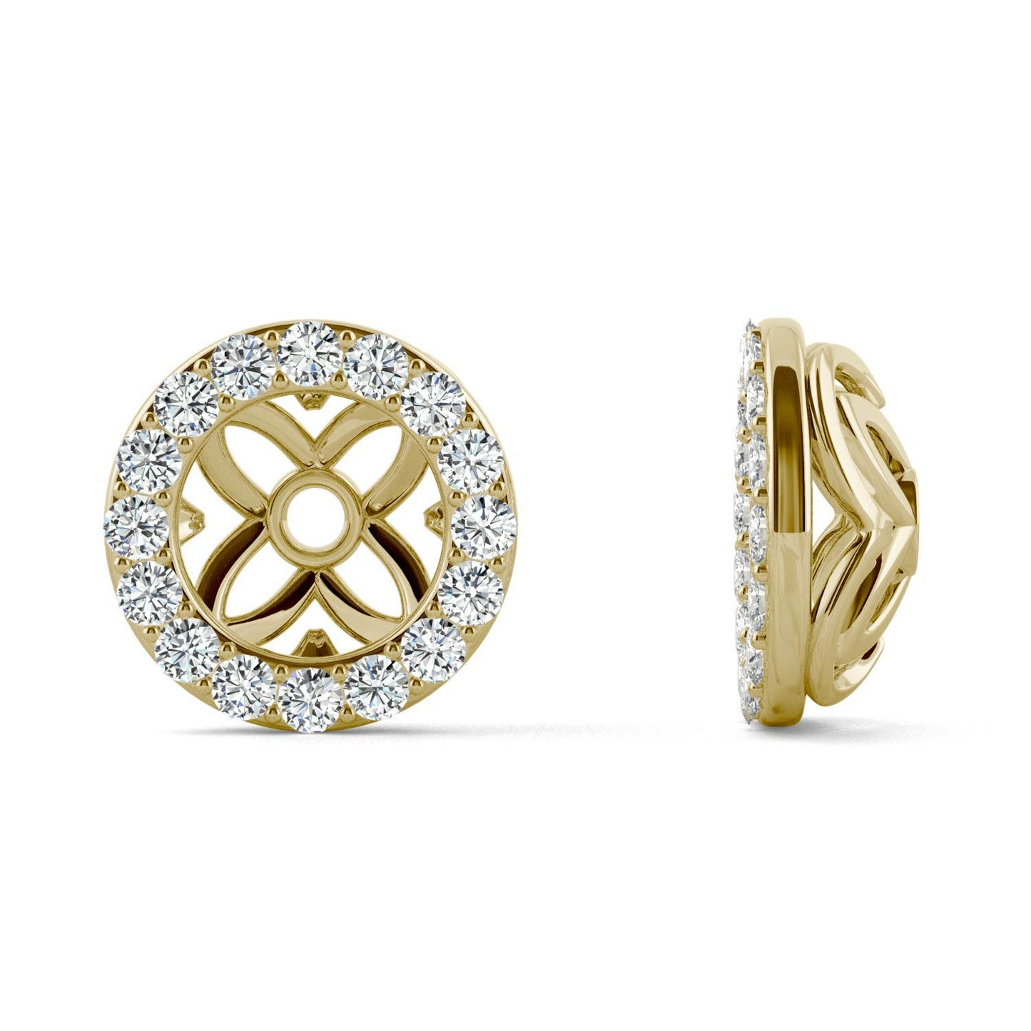 0.32 CTW DEW Round Forever One Moissanite Signature Floret Earring Jackets Earrings in 14K Yellow Gold