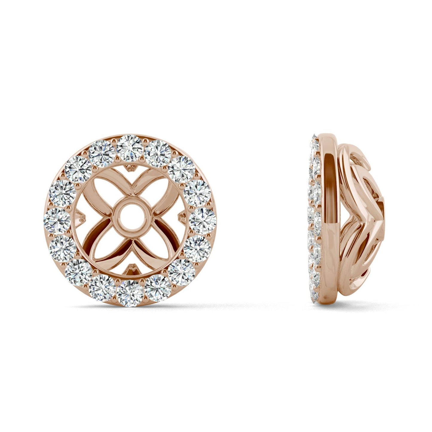 0.32 CTW DEW Round Forever One Moissanite Signature Floret Earring Jackets Earrings in 14K Rose Gold