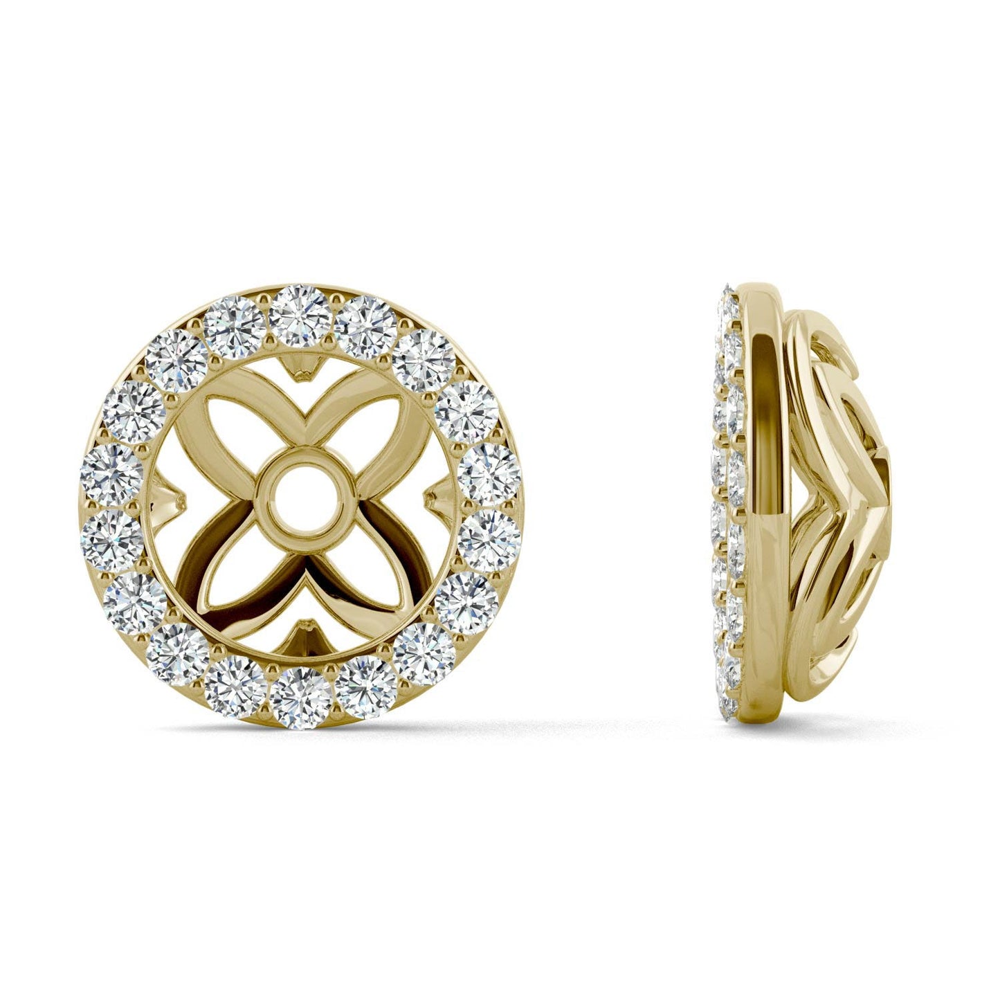 0.36 CTW DEW Round Forever One Moissanite Signature Floret Earring Jackets Earrings in 14K Yellow Gold