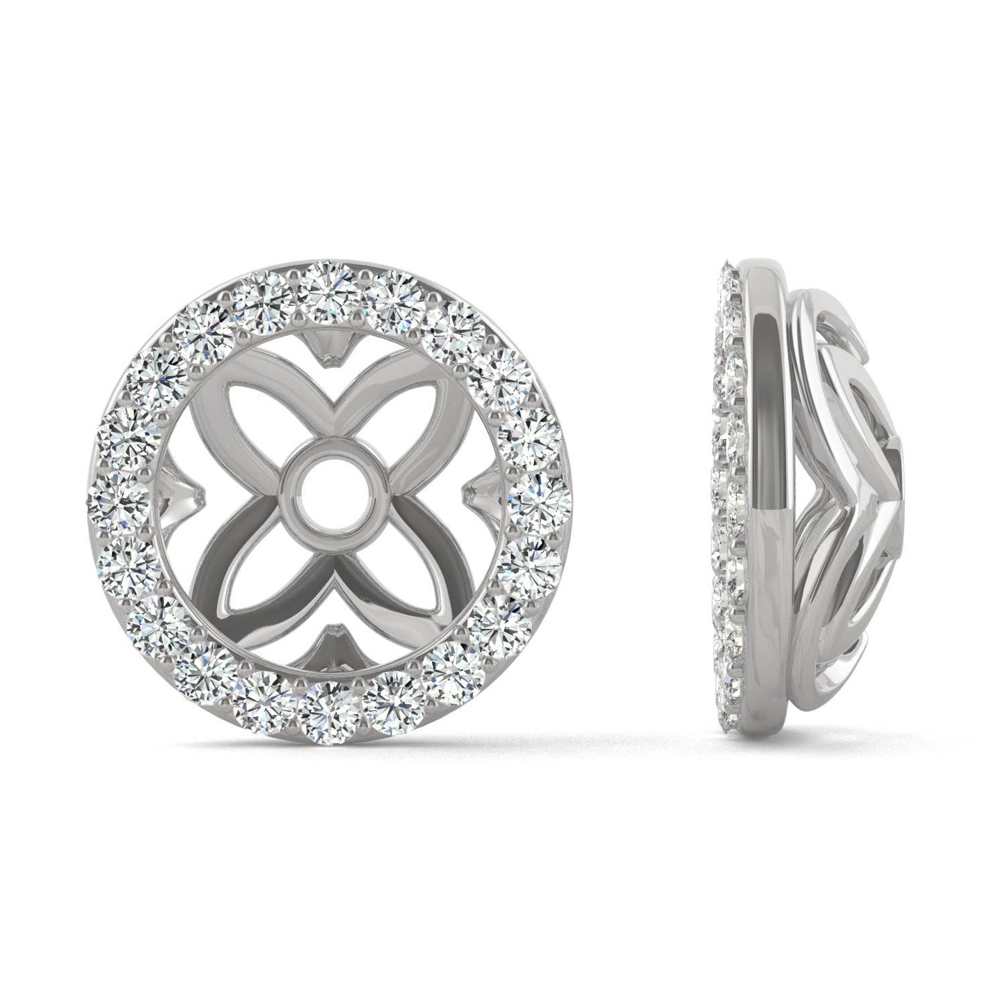 0.40 CTW DEW Round Forever One Moissanite Signature Floret Earring Jackets Earrings in 14K White Gold