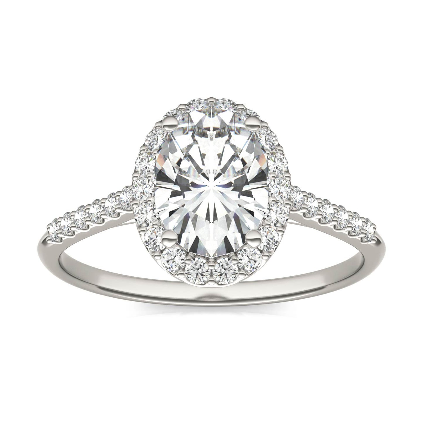 1.83 CTW DEW Oval Forever One Moissanite Signature Halo with Side Accents Engagement Ring in 14K White Gold