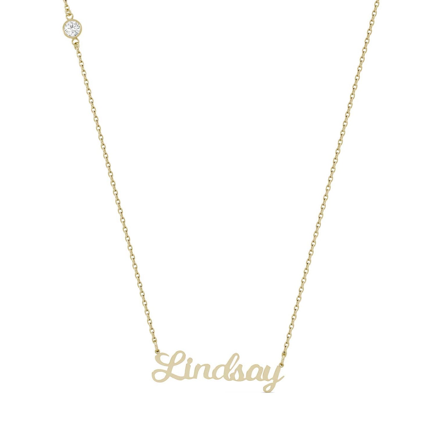 Custom Script Name Necklace in 14K Yellow Gold with Forever One Moissanite Accent