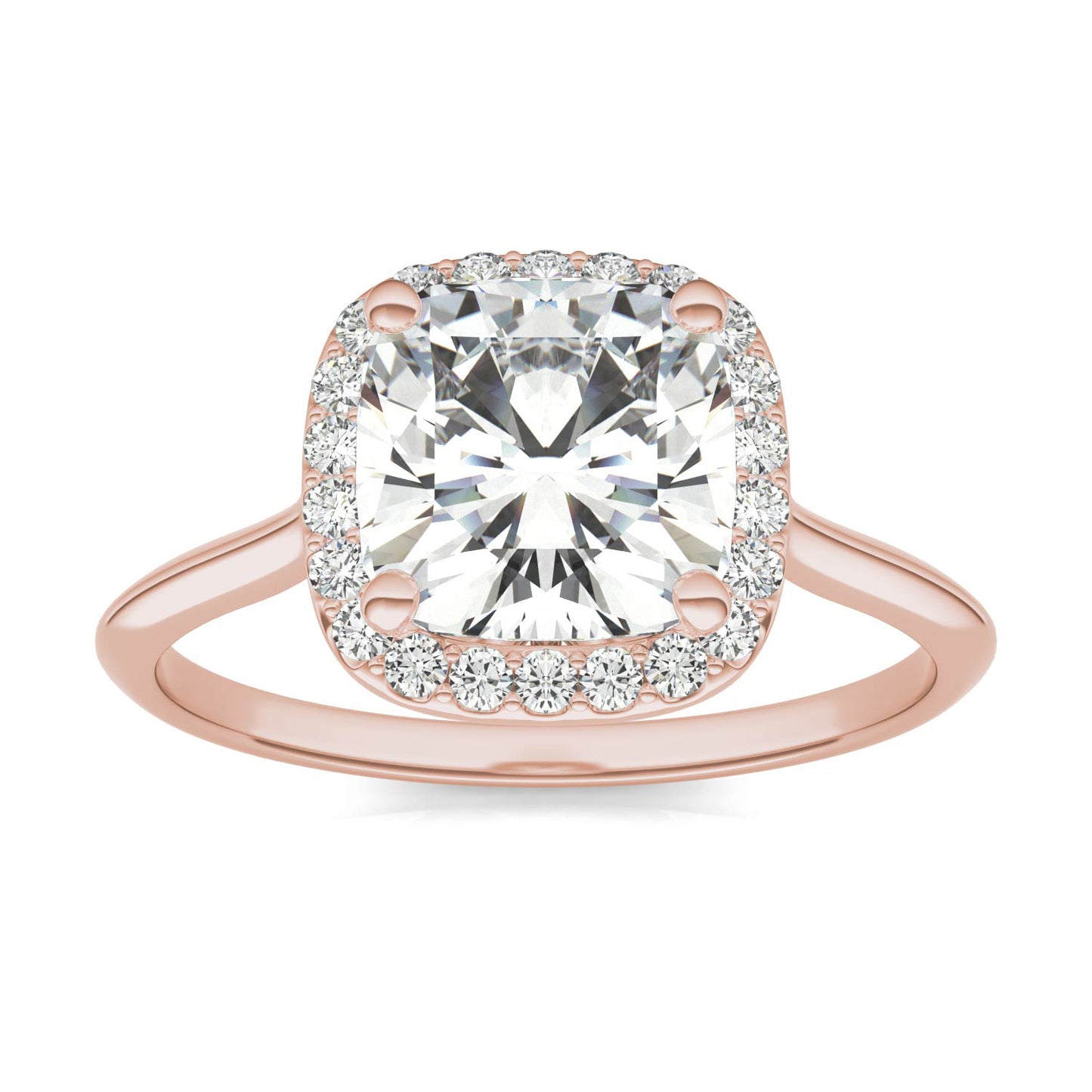 2.53 CTW DEW Cushion Forever One Moissanite Signature Halo Engagement Ring in 14K Rose Gold
