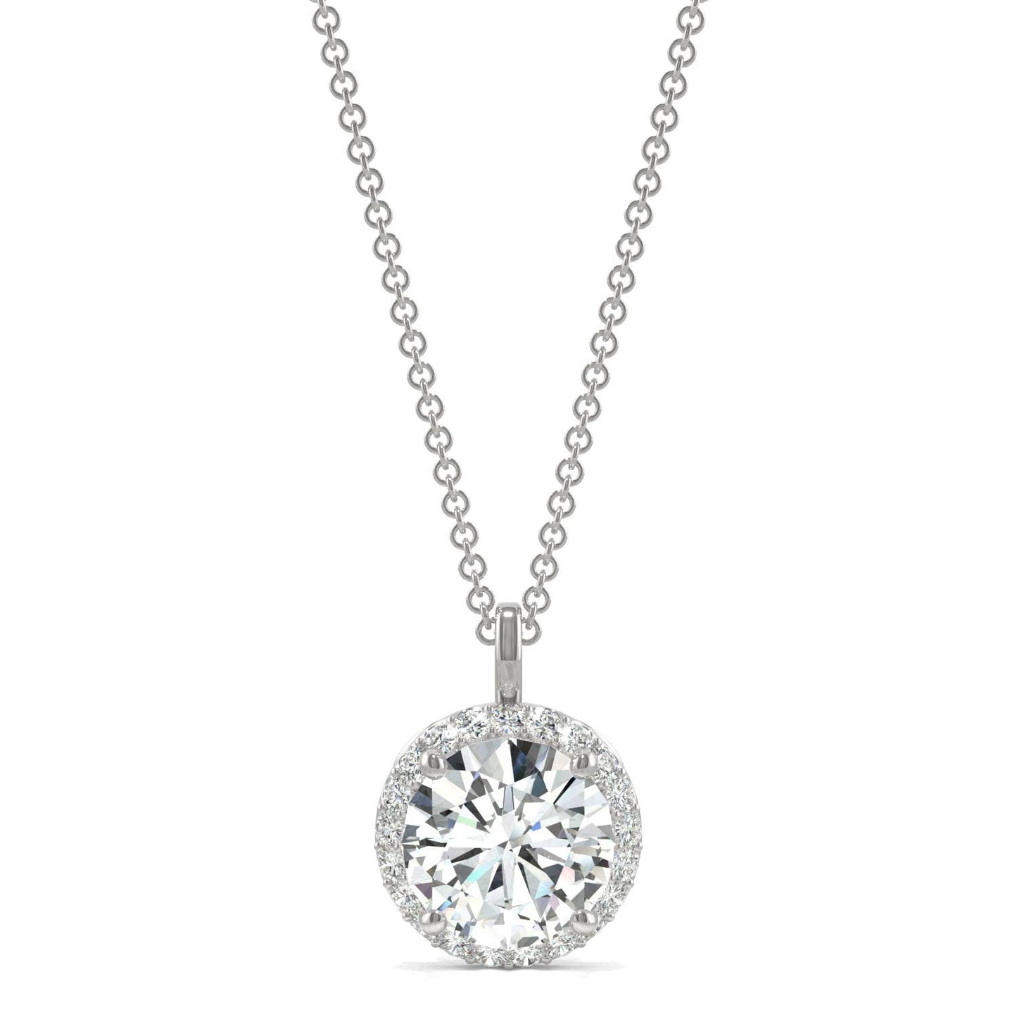 2.13 CTW DEW Round Forever One Moissanite Signature Halo Pendant in 14K White Gold