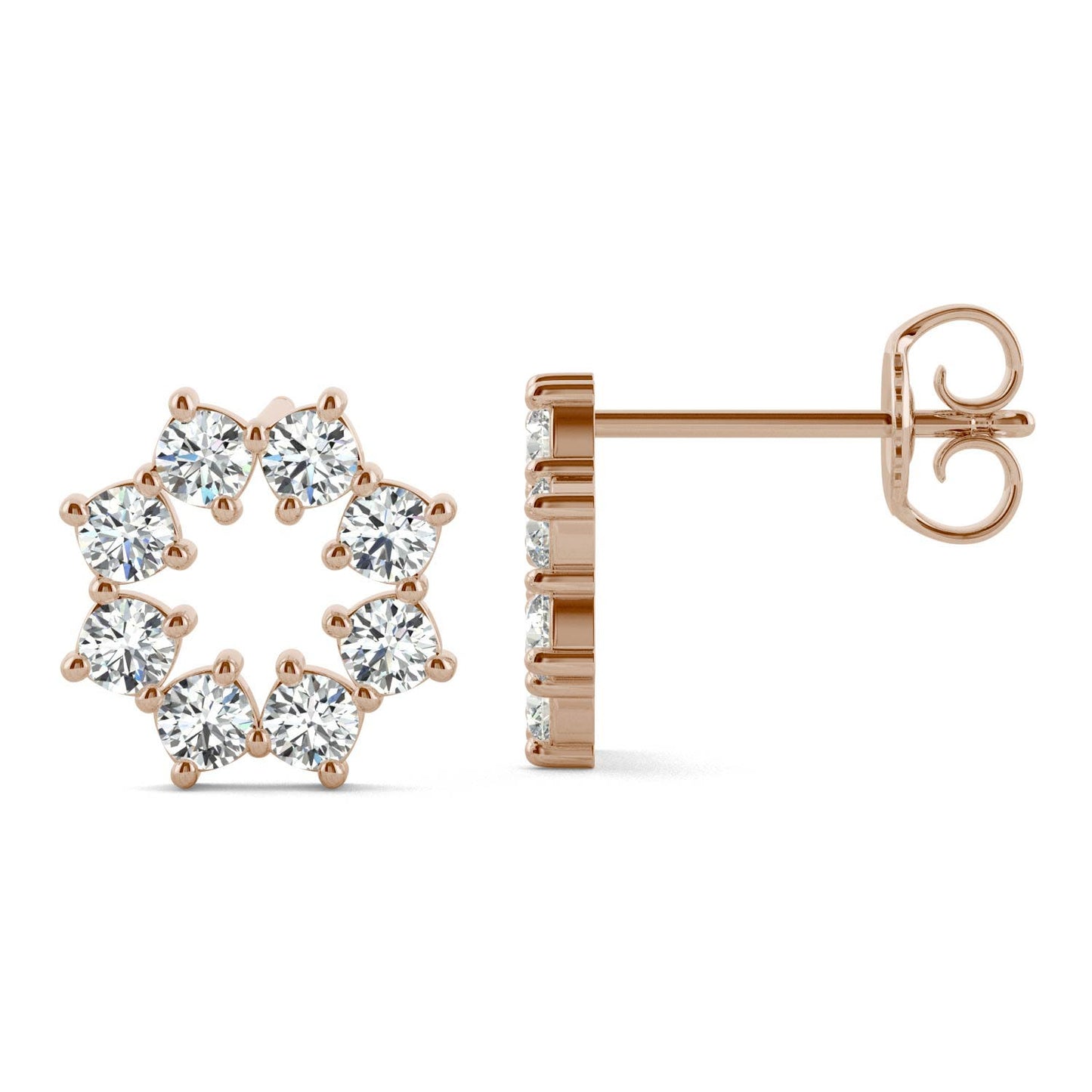 0.48 CTW DEW Round Forever One Moissanite Open Circle Stud Earrings in 14K Rose Gold