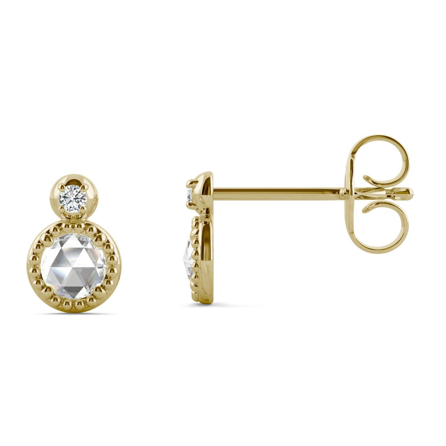 0.16 CTW DEW Round Forever One Moissanite Milgrain Stacked Stud Earrings in 14K Yellow Gold