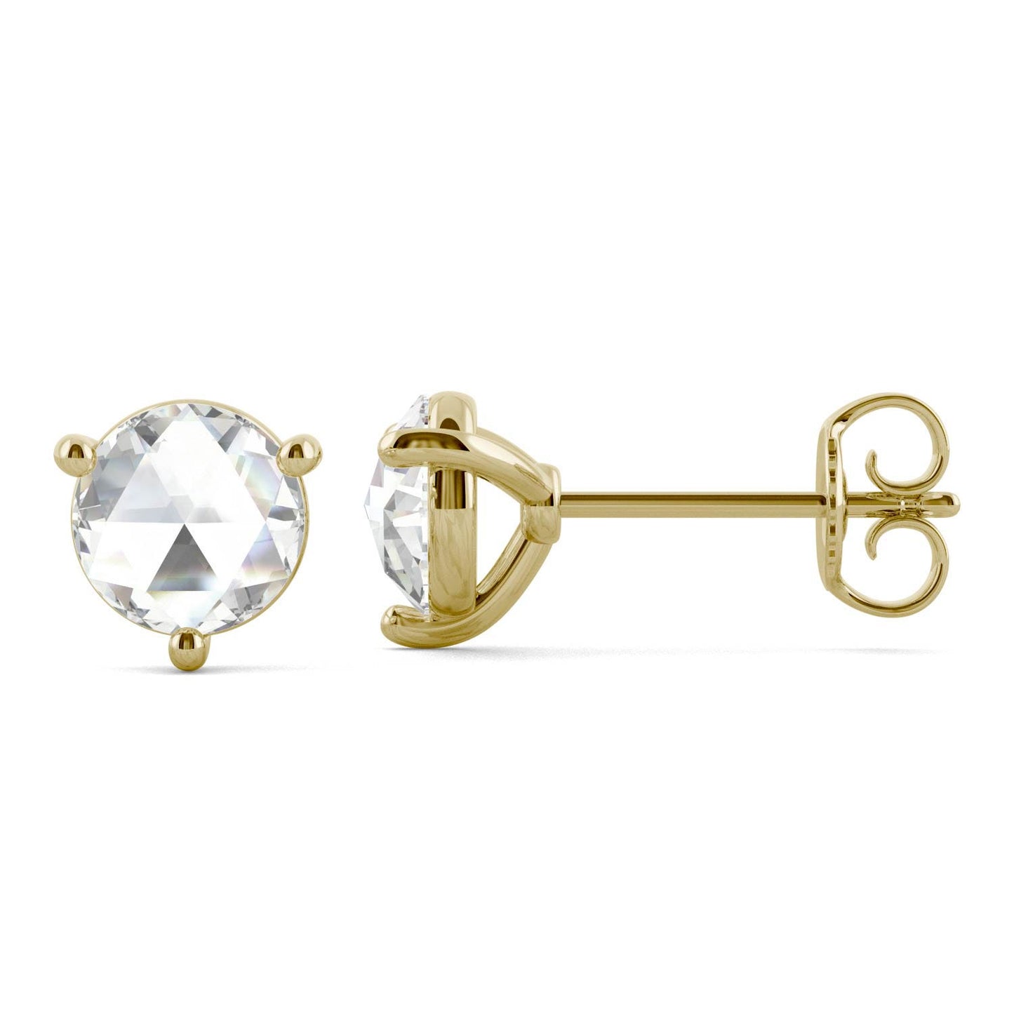 0.52 CTW DEW Round Forever One Moissanite Three Prong Stud Earrings in 14K Yellow Gold