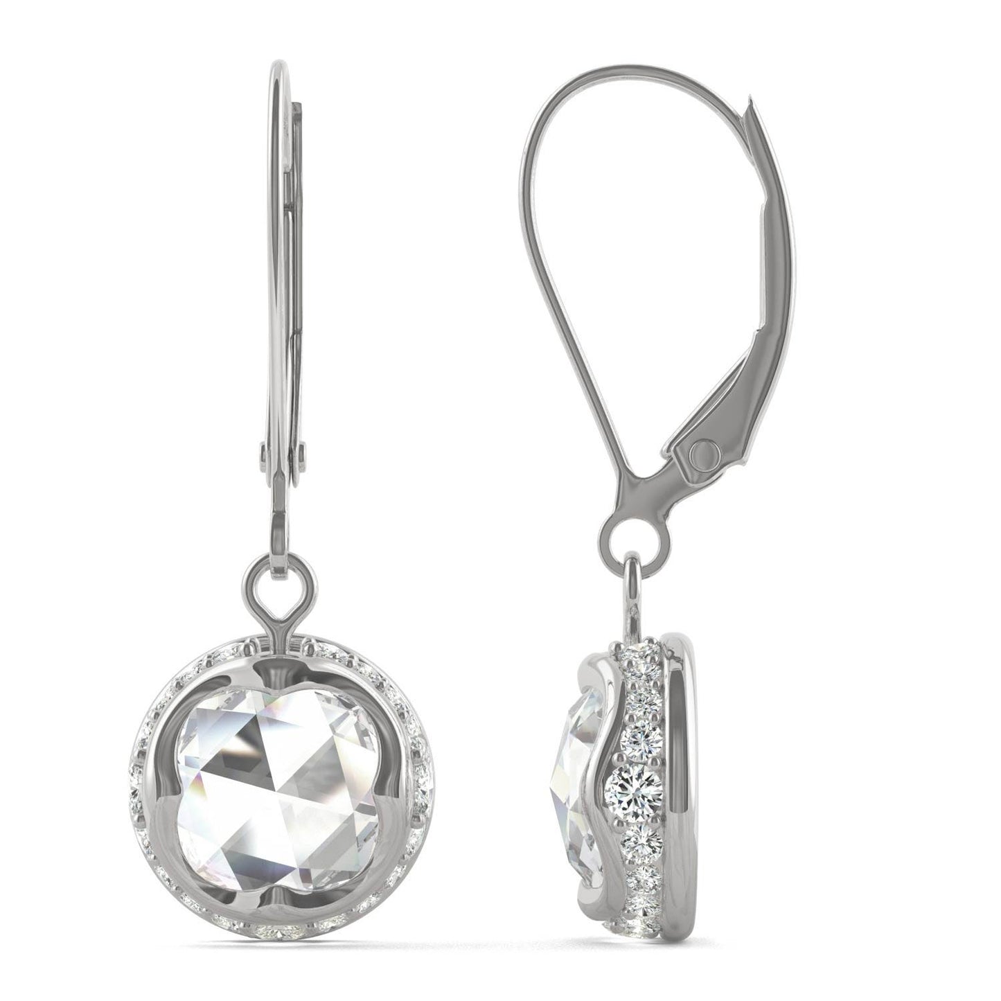 1.25 CTW DEW Round Forever One Moissanite Drop with Hidden Halo Earrings in 14K White Gold