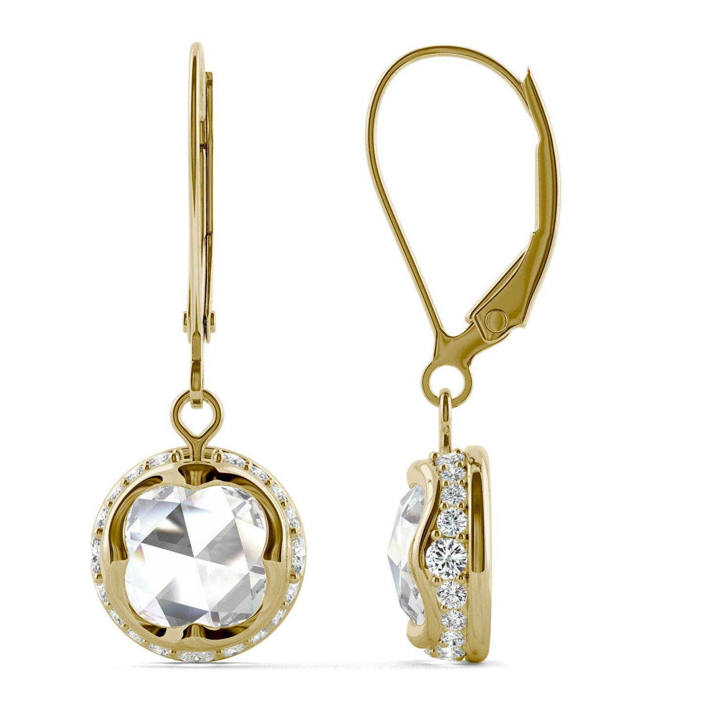 1.25 CTW DEW Round Forever One Moissanite Drop with Hidden Halo Earrings in 14K Yellow Gold