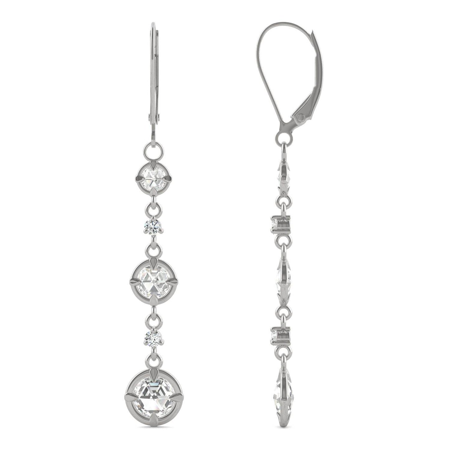 1.64 CTW DEW Round Forever One Moissanite Duet Rose Dangle Earrings in 14K White Gold