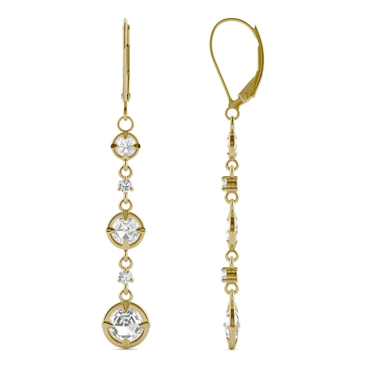 1.64 CTW DEW Round Forever One Moissanite Duet Rose Dangle Earrings in 14K Yellow Gold