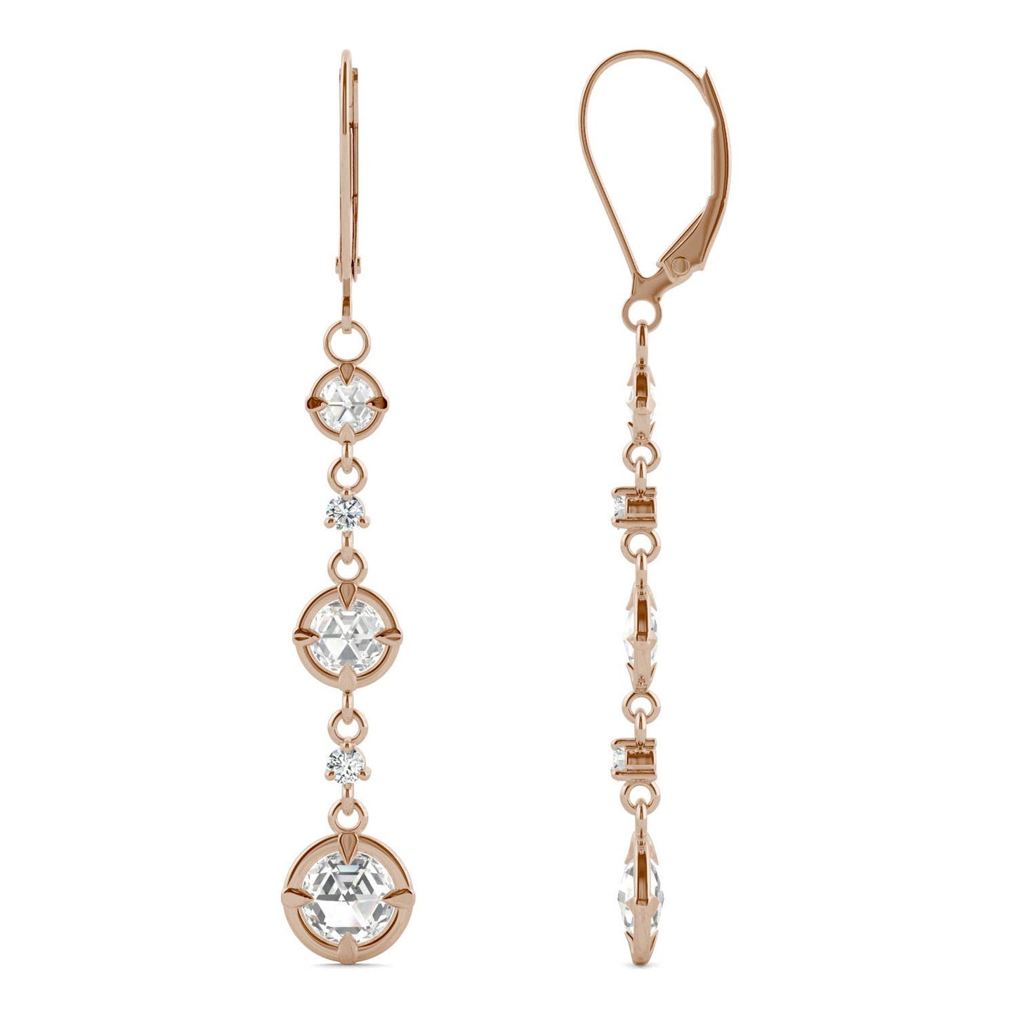 1.64 CTW DEW Round Forever One Moissanite Duet Rose Dangle Earrings in 14K Rose Gold