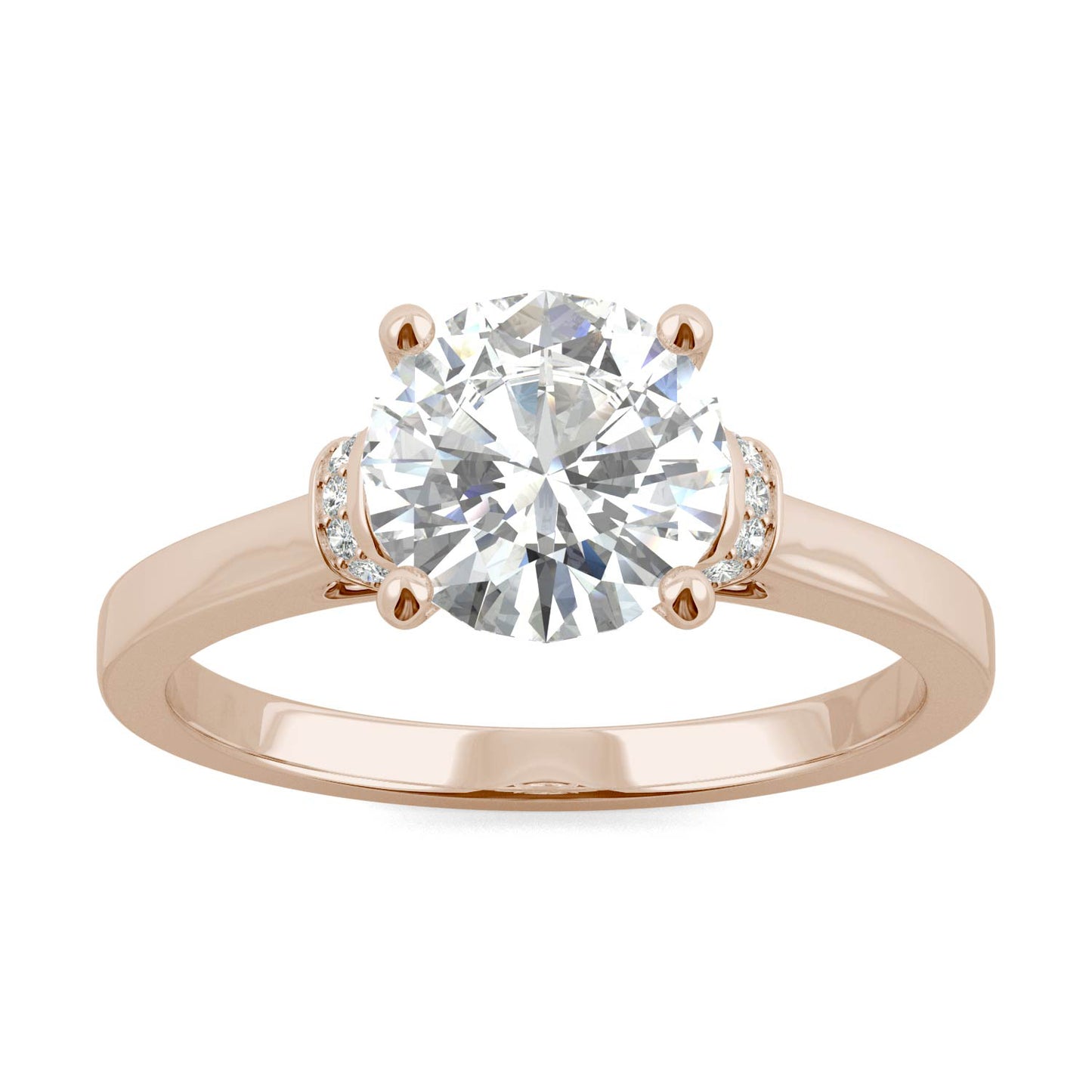 1.69 CTW DEW Round Forever One Moissanite Hidden Solitaire with Side Accents Ring in 14K Rose Gold