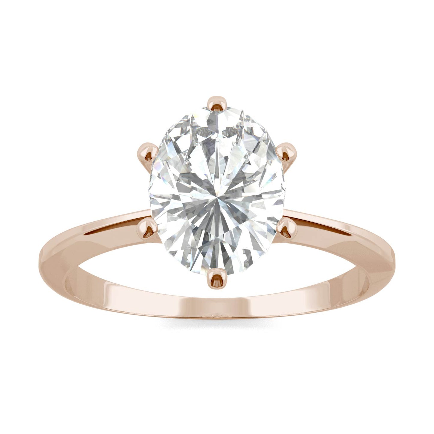 2.10 CTW DEW Oval Forever One Moissanite Six Prong Solitaire Ring in 14K Rose Gold