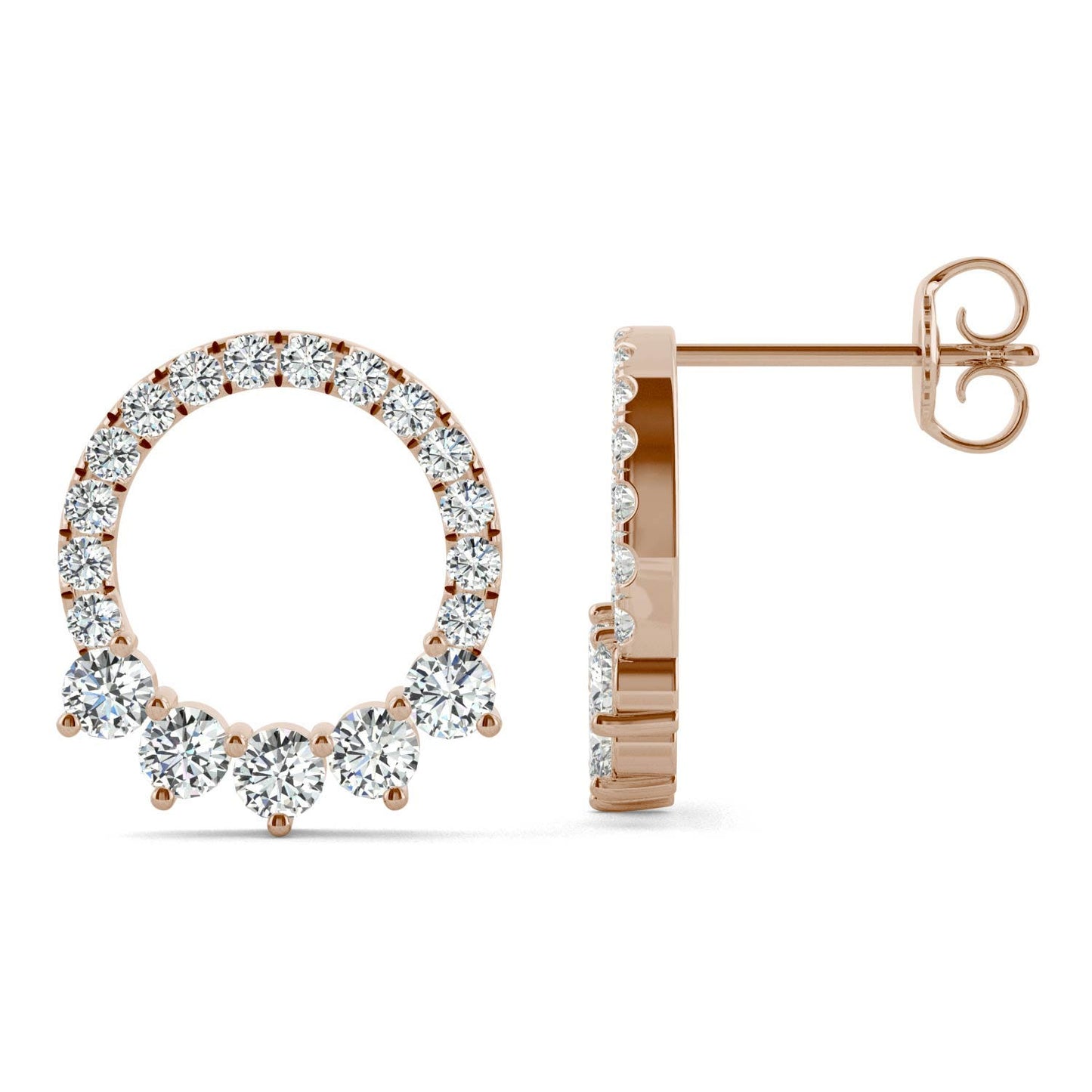 0.73 CTW DEW Round Forever One Moissanite Adorned Circle Earrings in 14K Rose Gold