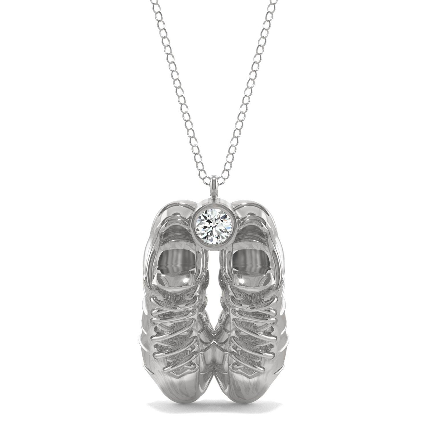 0.10 CTW DEW Round Forever One Moissanite Soccer Cleats Necklace 14K White Gold