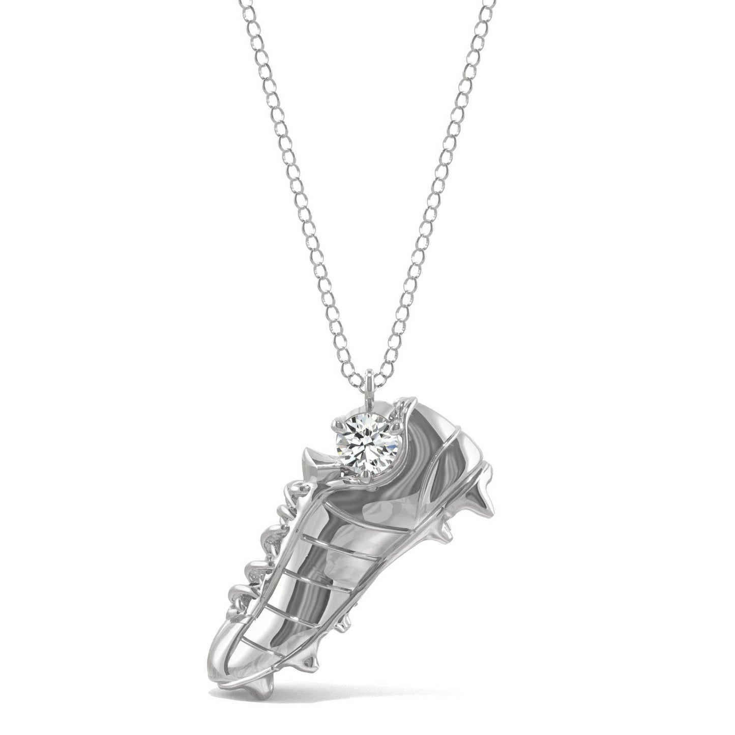 Soccer Cleat Profile Necklace with Moissanite Accent in Sterling Silver