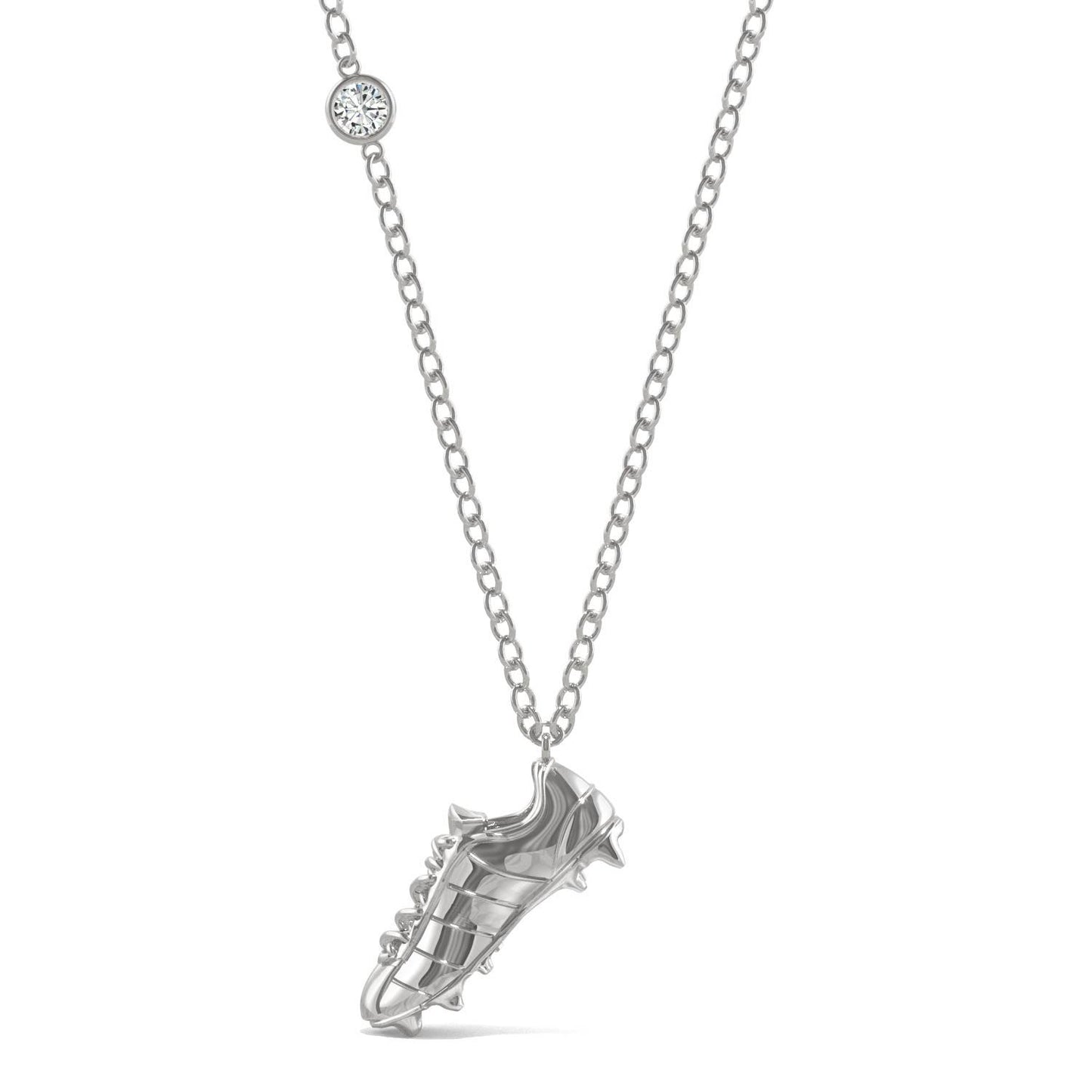 0.10 CTW DEW Round Forever One Moissanite Soccer Cleat Profile Necklace in Sterling Silver