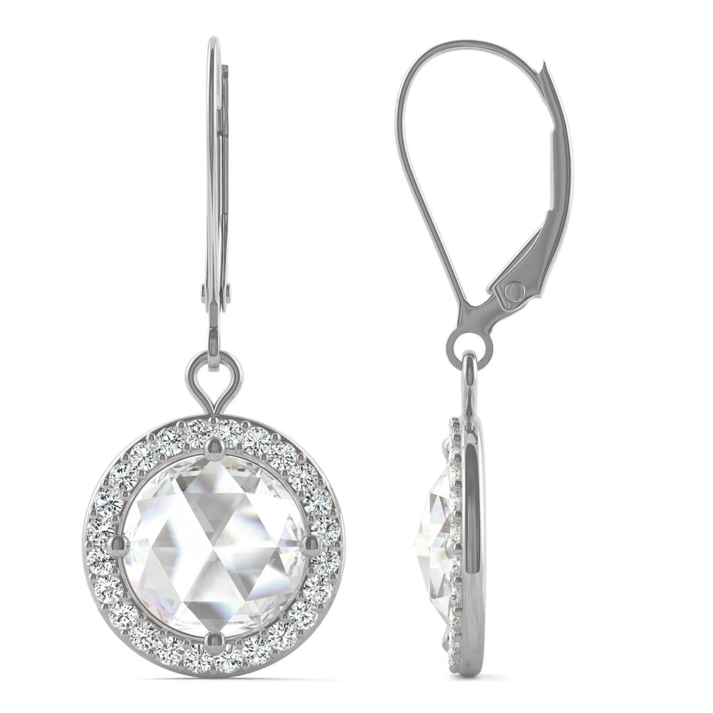 2.78 CTW DEW Round Forever One Moissanite Halo Drop Earrings in 14K White Gold