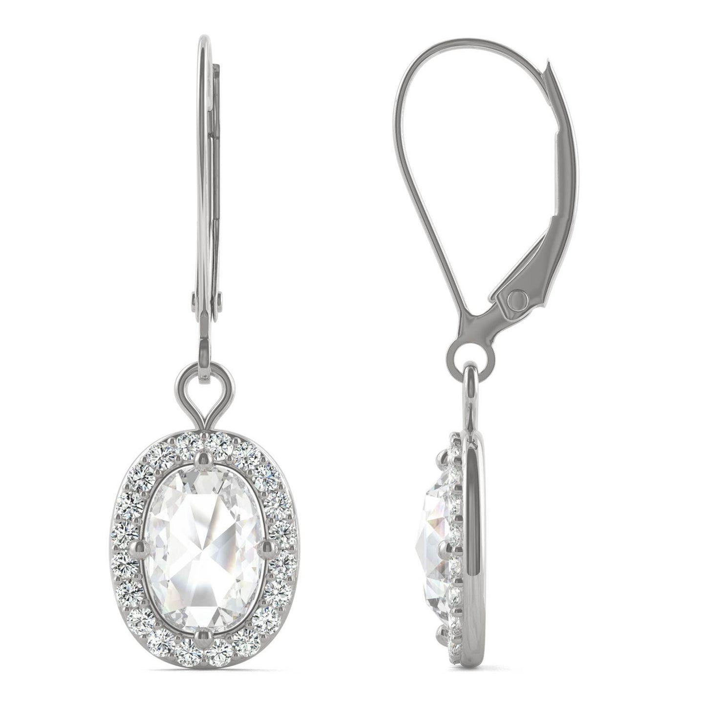 1.40 CTW DEW Cushion Forever One Moissanite Halo Drop Earrings in 14K White Gold