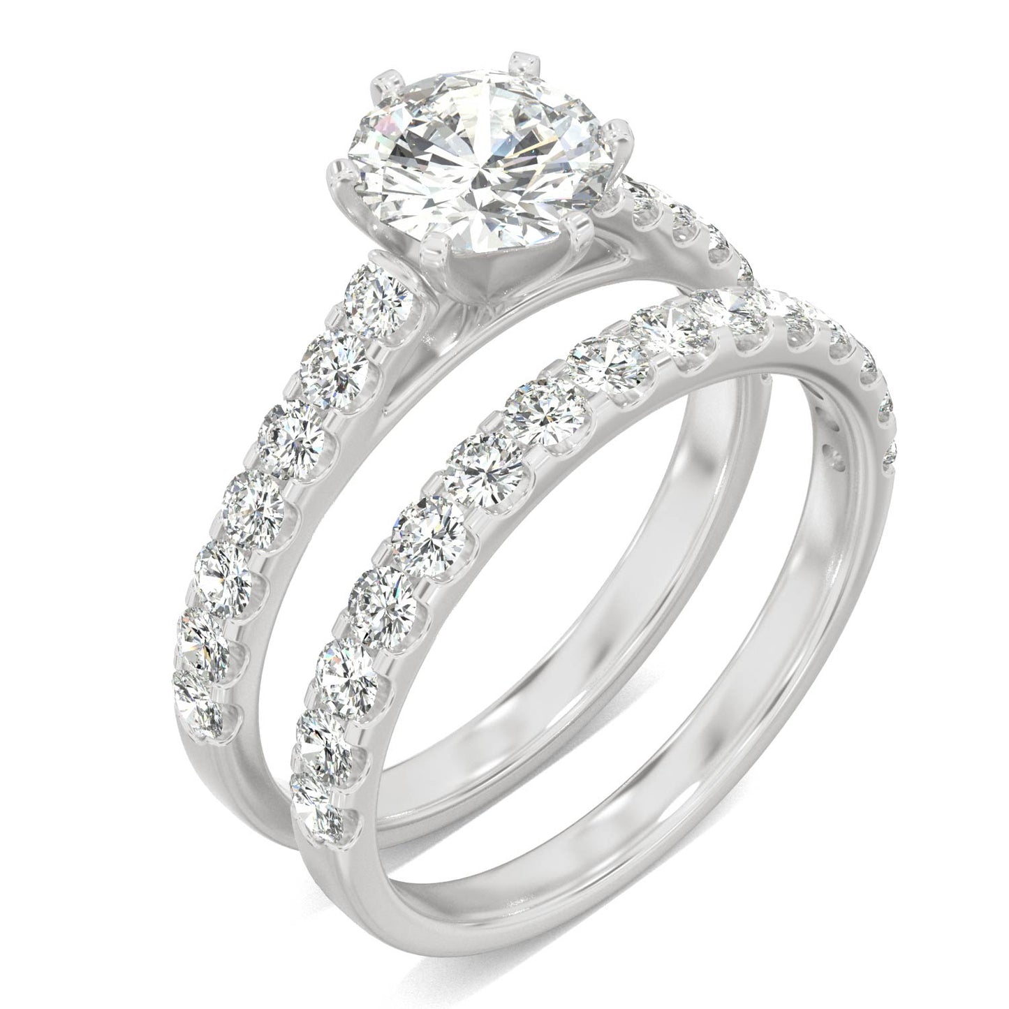 1.87 CTW DEW Round Forever One Moissanite Six Prong Wedding Set Ring in 14K White Gold