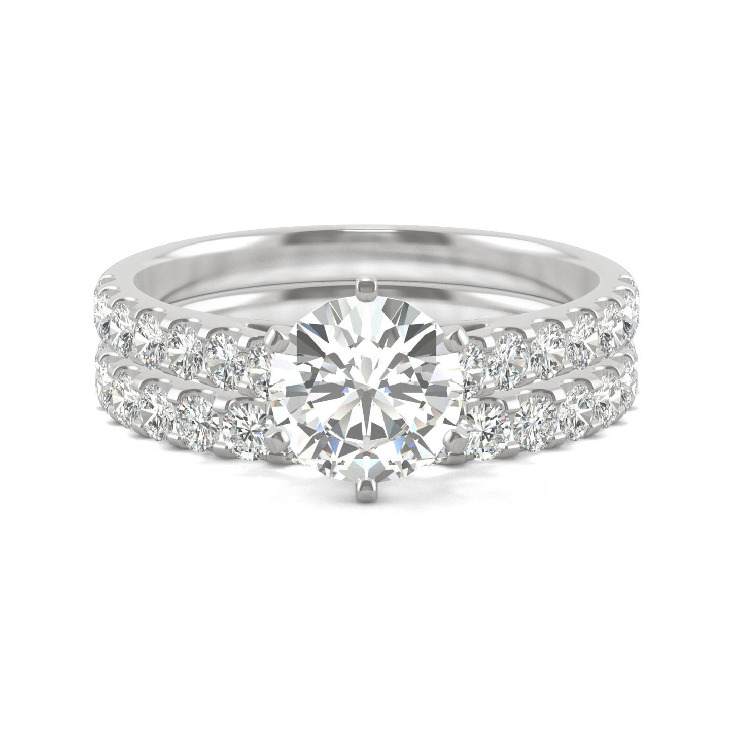 1.87 CTW DEW Round Forever One Moissanite Six Prong Wedding Set Ring in 14K White Gold