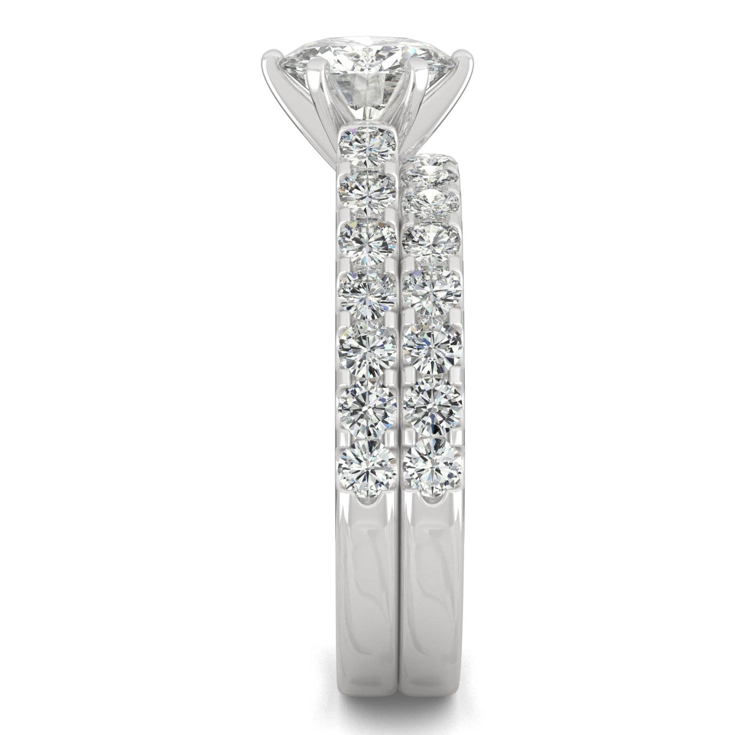 1.87 CTW DEW Round Forever One Moissanite Six Prong Wedding Set Ring in 14K White Gold